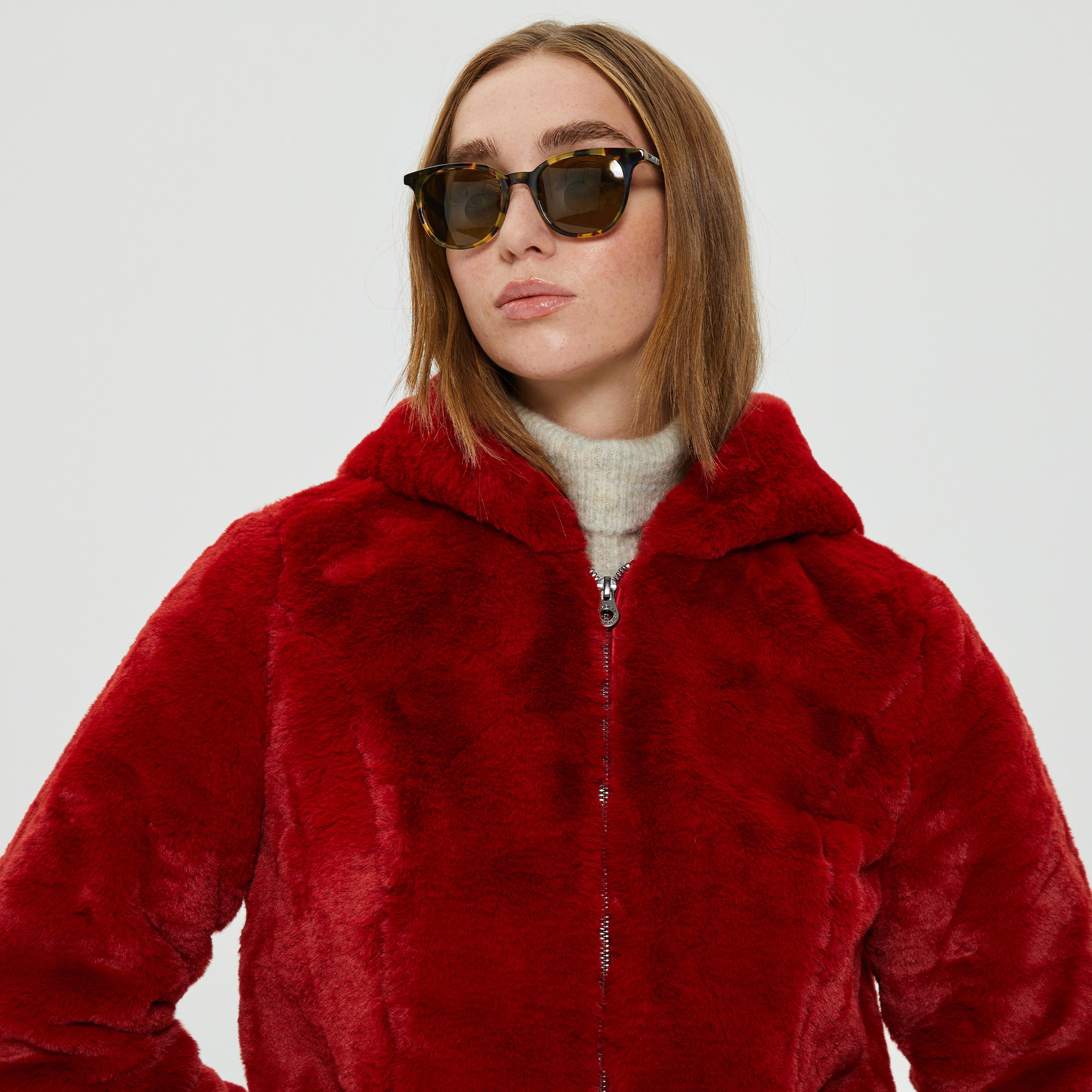 Only Onlmalou Faux Fur Coat Kadın Kırmızı Mont