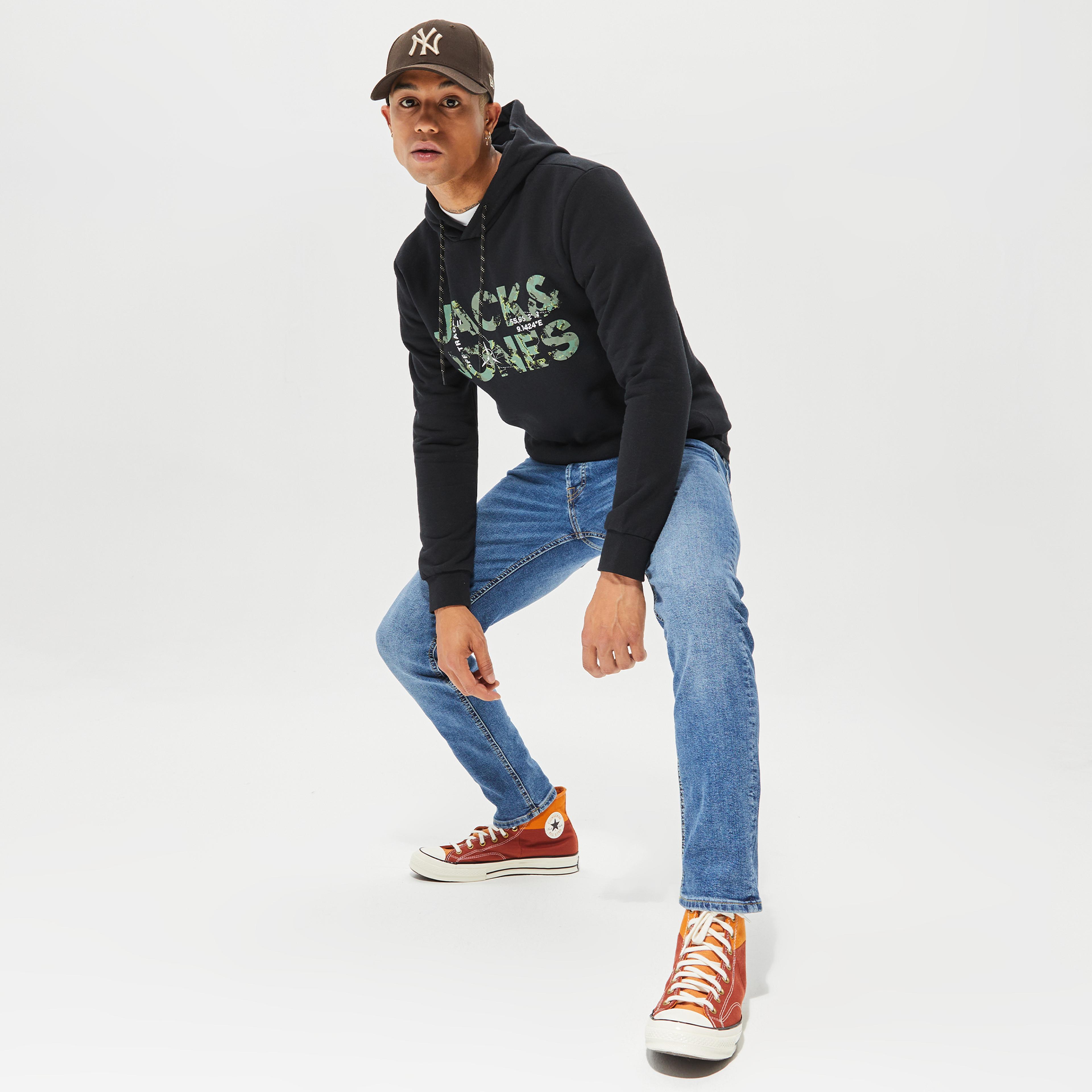 Jack & Jones Jcotech Logo Sweat Hood Erkek Siyah Sweatshirt
