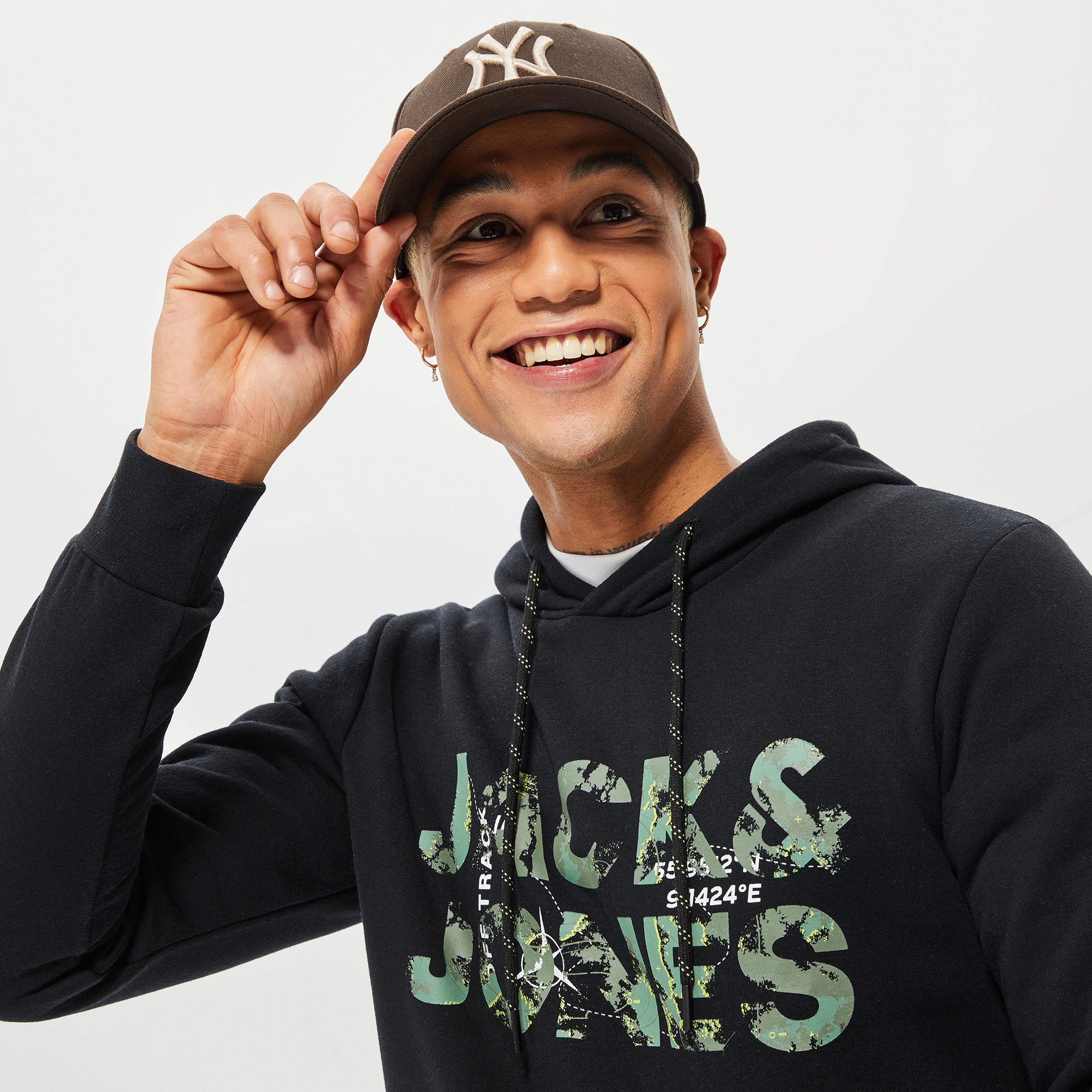 Jack & Jones Jcotech Logo Sweat Hood Erkek Siyah Sweatshirt