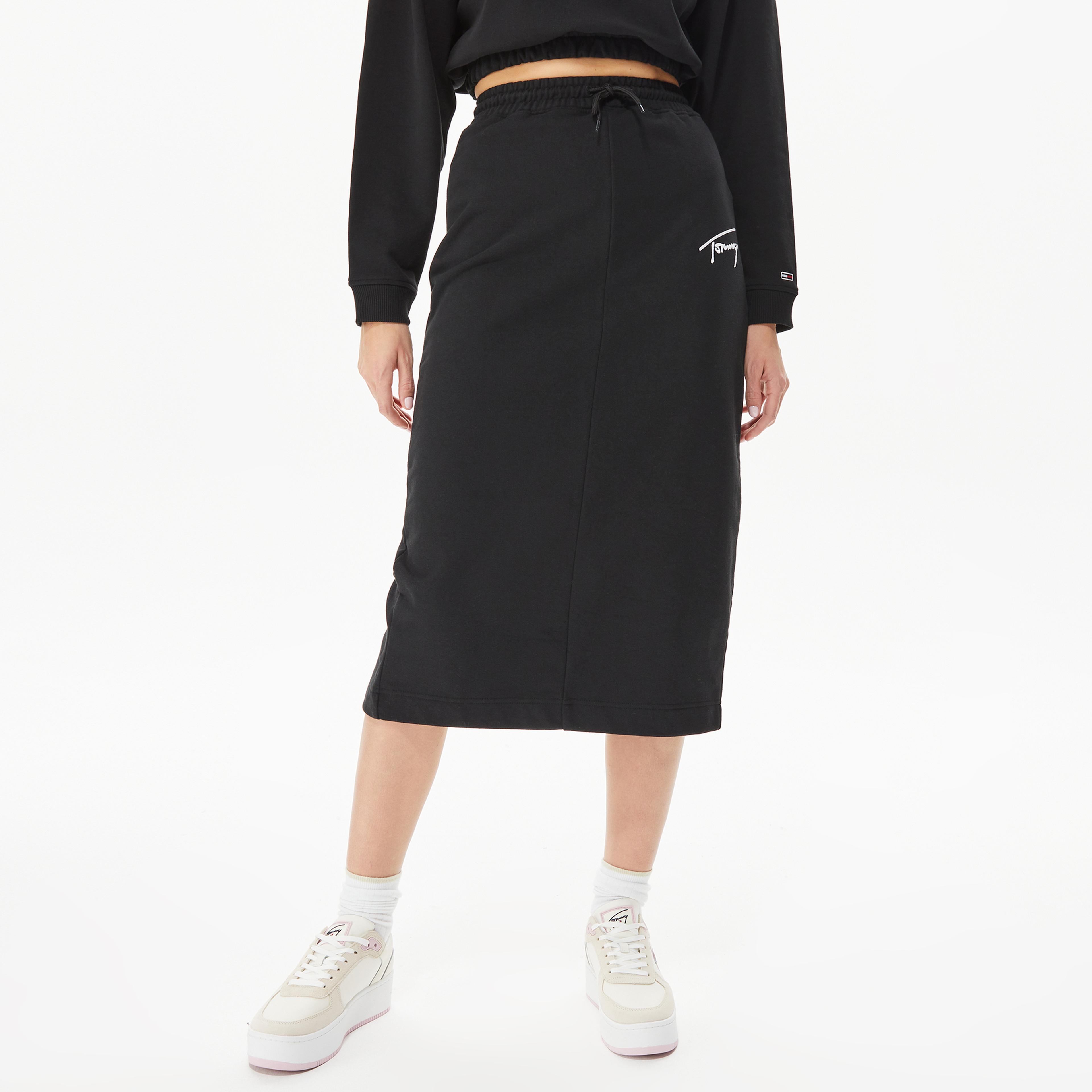 Tommy Hilfiger Signature Midi Kadın Siyah Etek