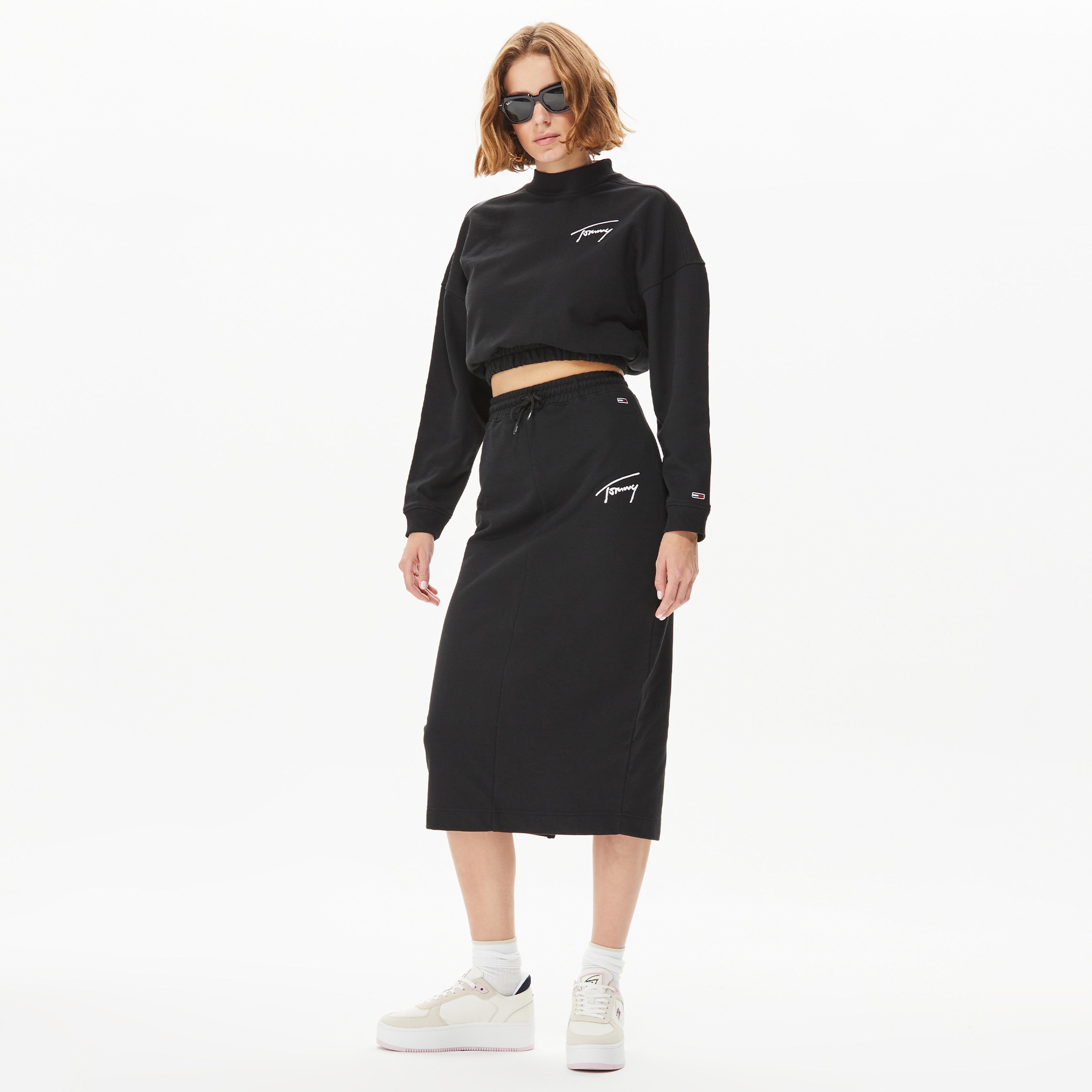 Tommy Hilfiger Signature Midi Kadın Siyah Etek