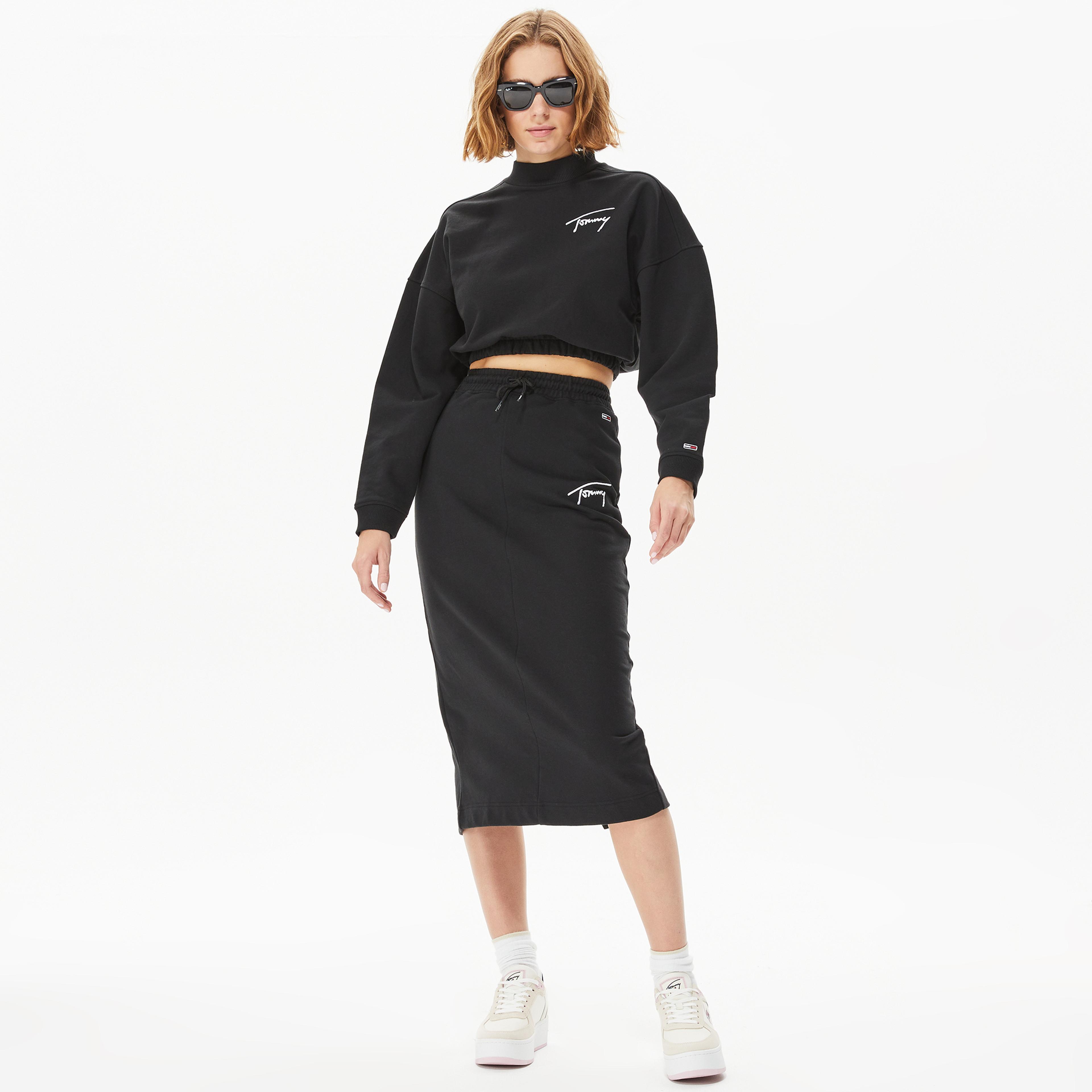 Tommy Hilfiger Signature Midi Kadın Siyah Etek