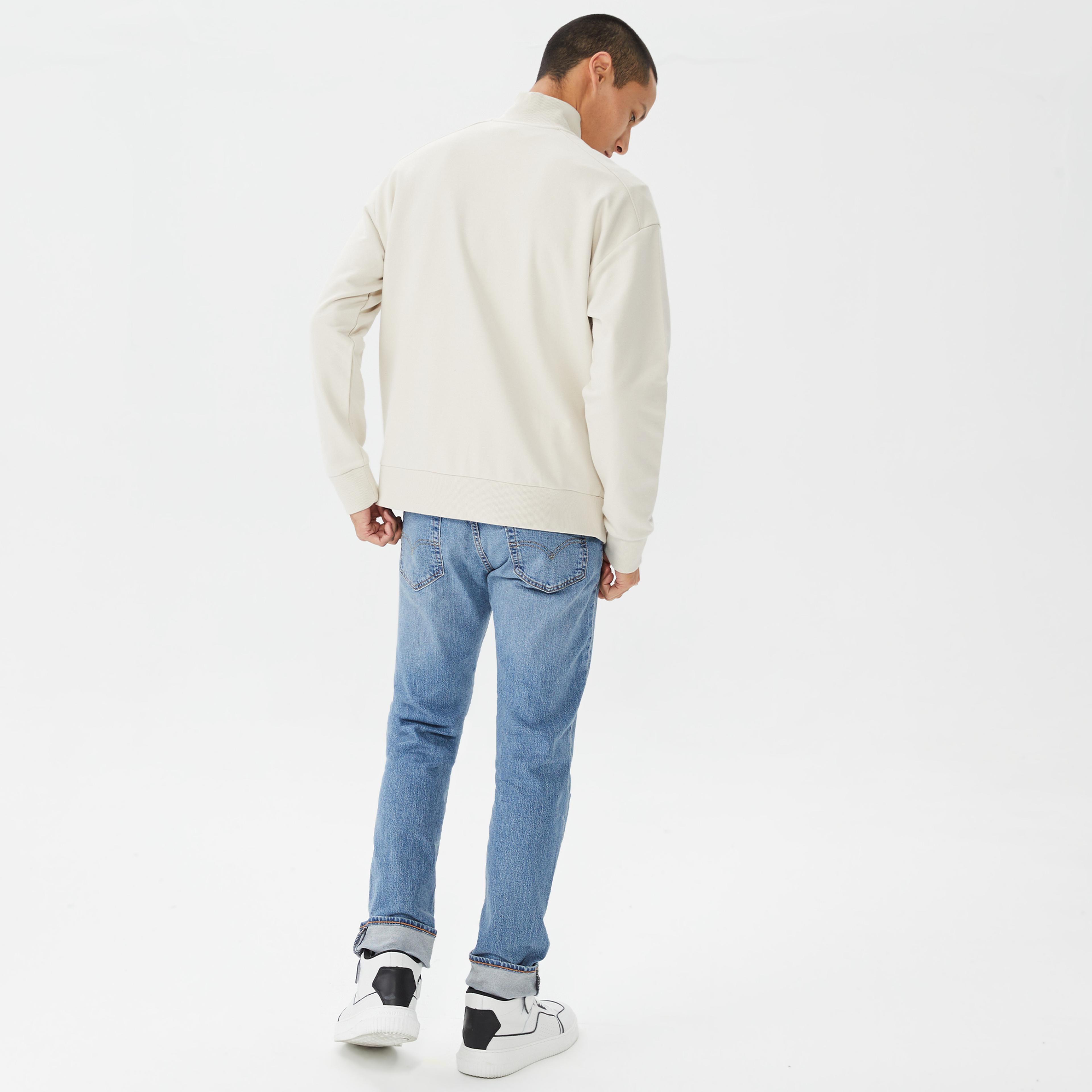 Calvin Klein Cotton Comfort Quarter Zip Erkek Bej Triko Sweatshirt