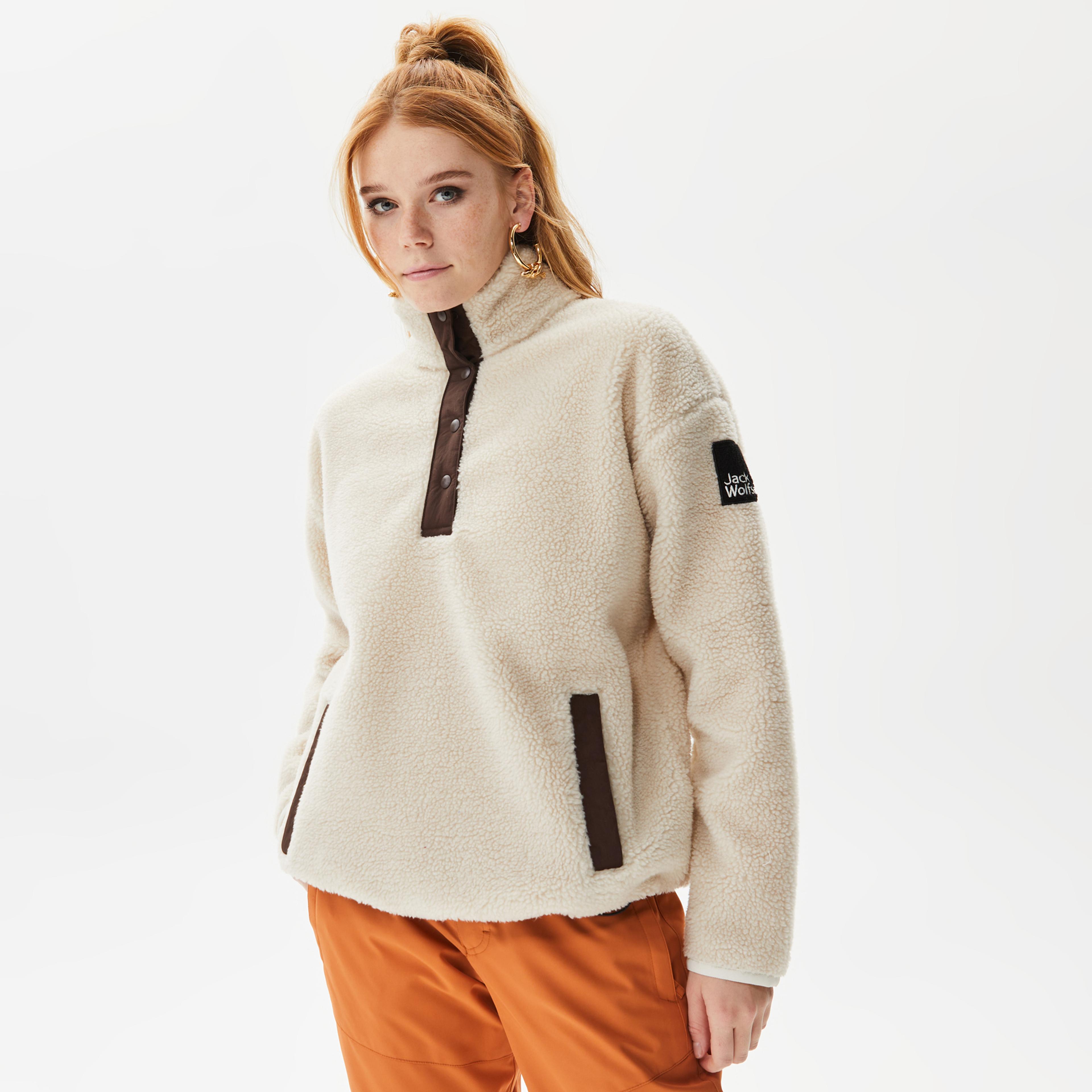 Jack Wolfskin Pank Snap Kadın Ekru Sweatshirt