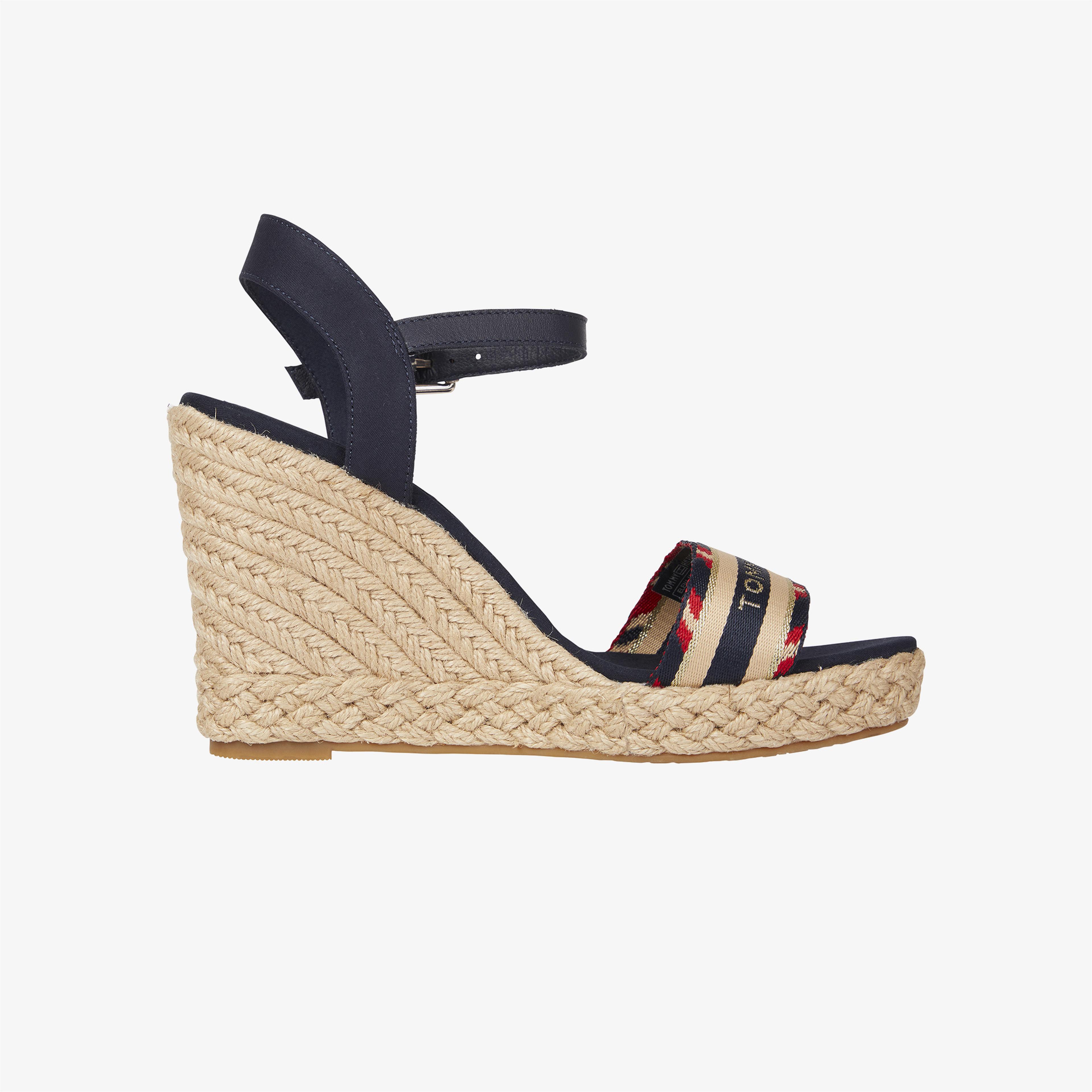 Tommy Hilfiger Corporate Webbing High Wedge Kadın Mavi Topuklu Sandalet