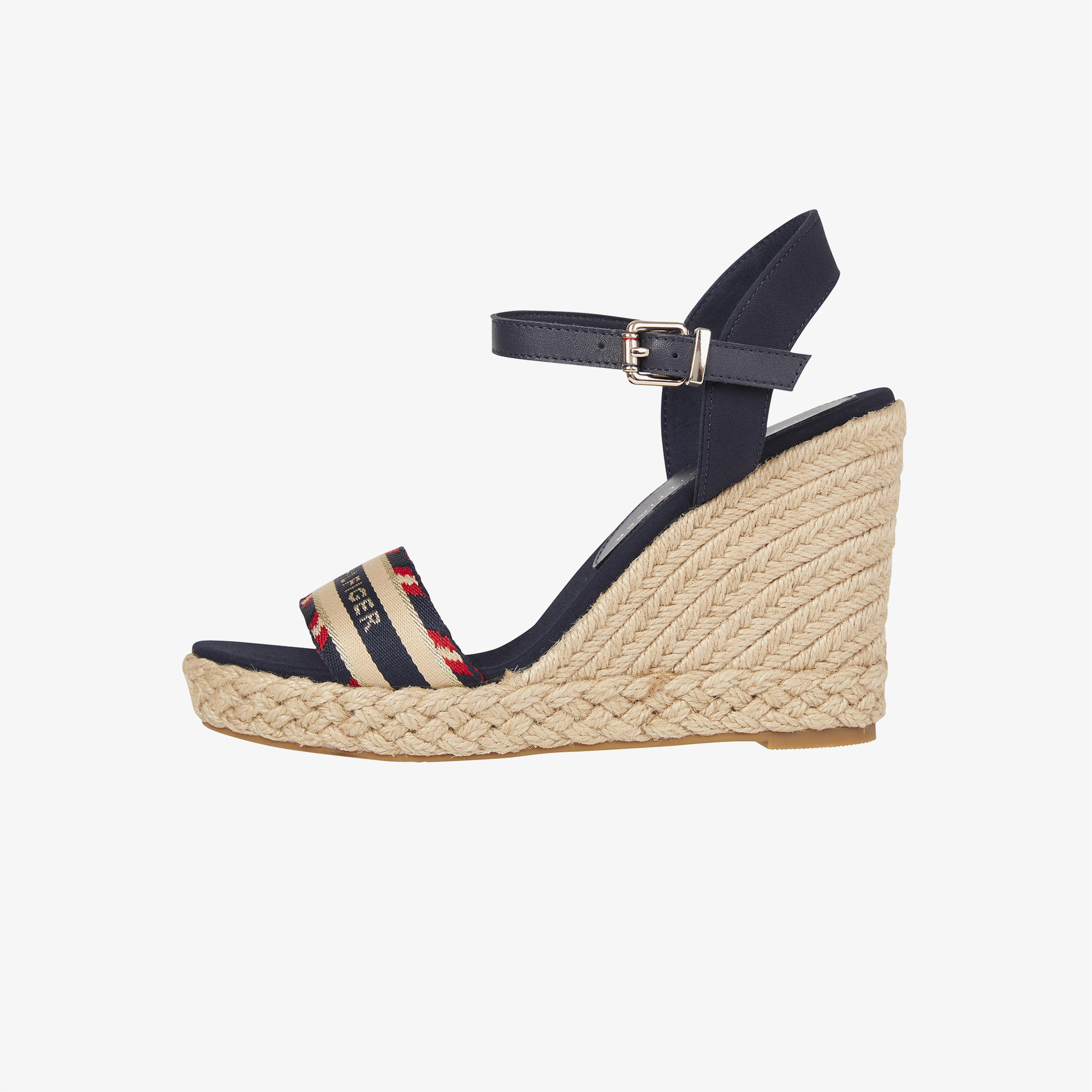 Tommy Hilfiger Corporate Webbing High Wedge Kadın Mavi Topuklu Sandalet