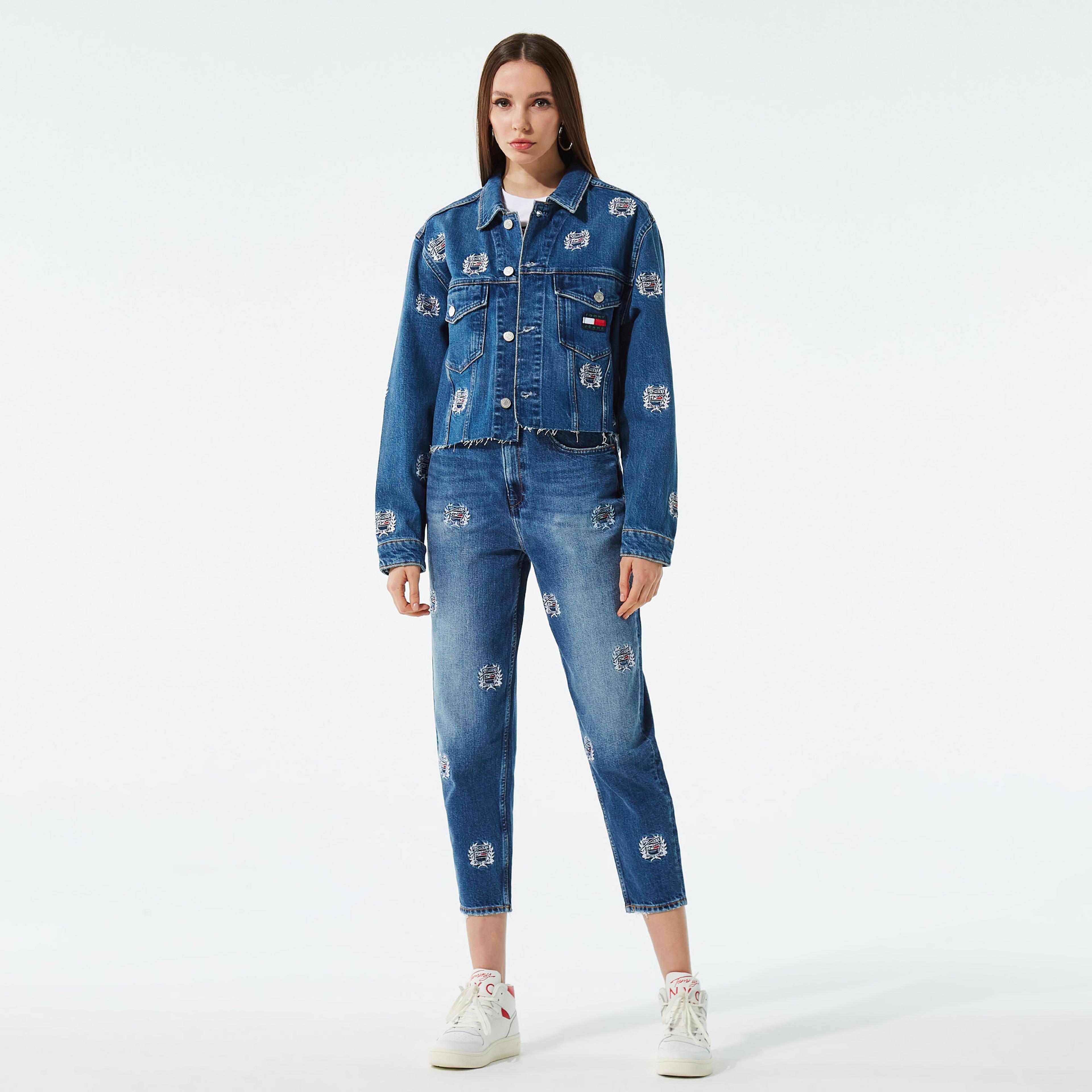 Tommy Jeans Oversize Kadın Mavi Denim Crop Ceket