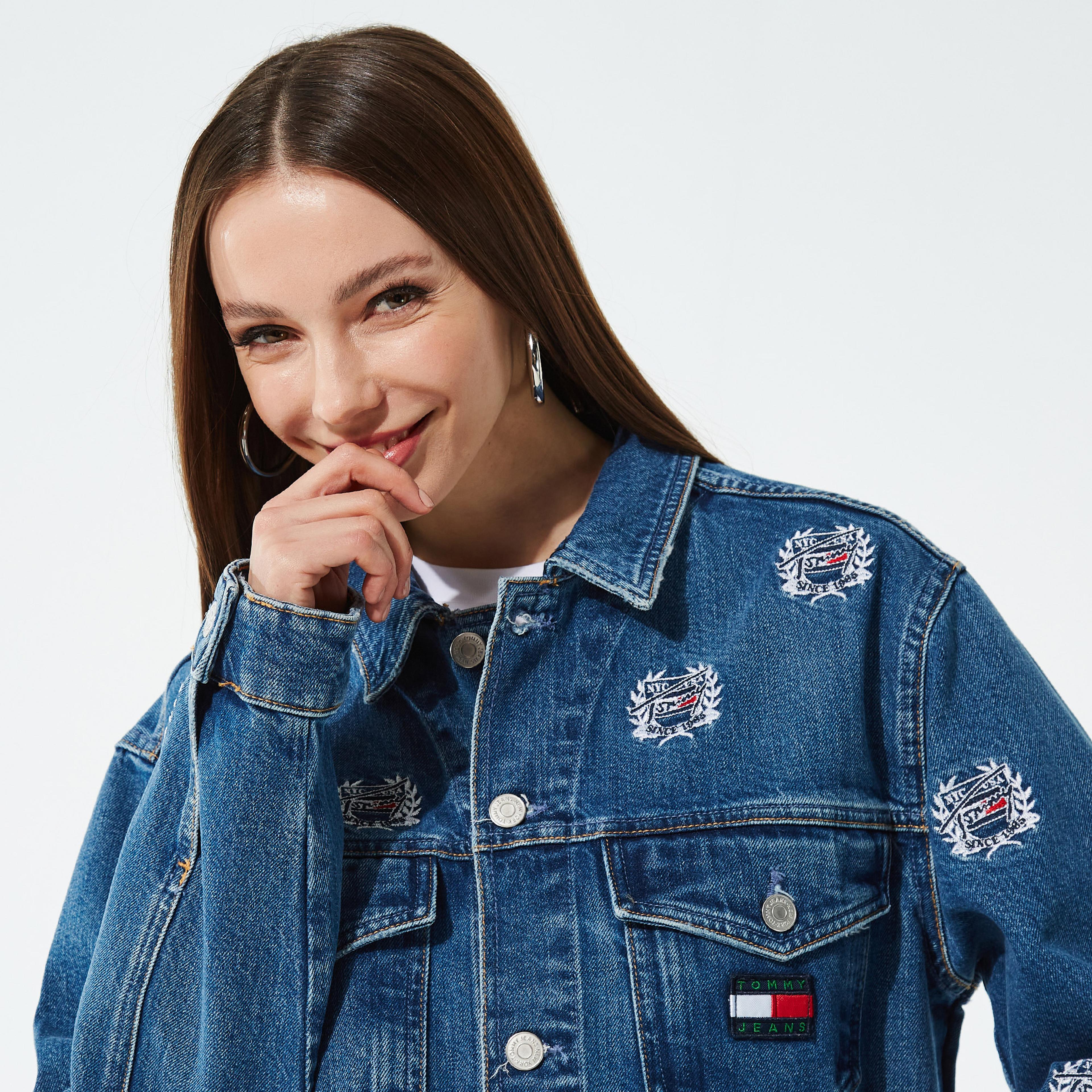 Tommy Jeans Oversize Kadın Mavi Denim Crop Ceket