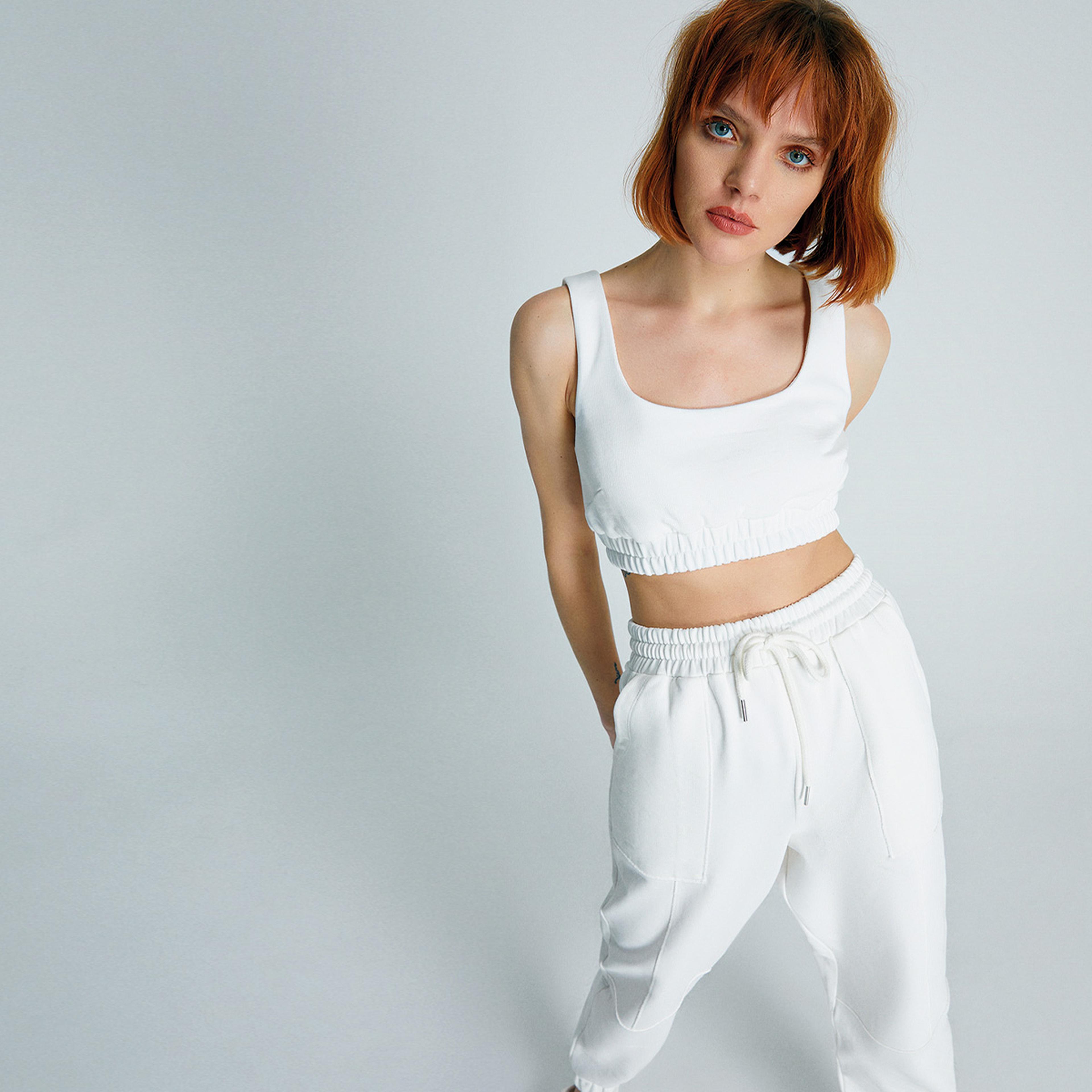 rue Kadın Ekru Spor Crop Top