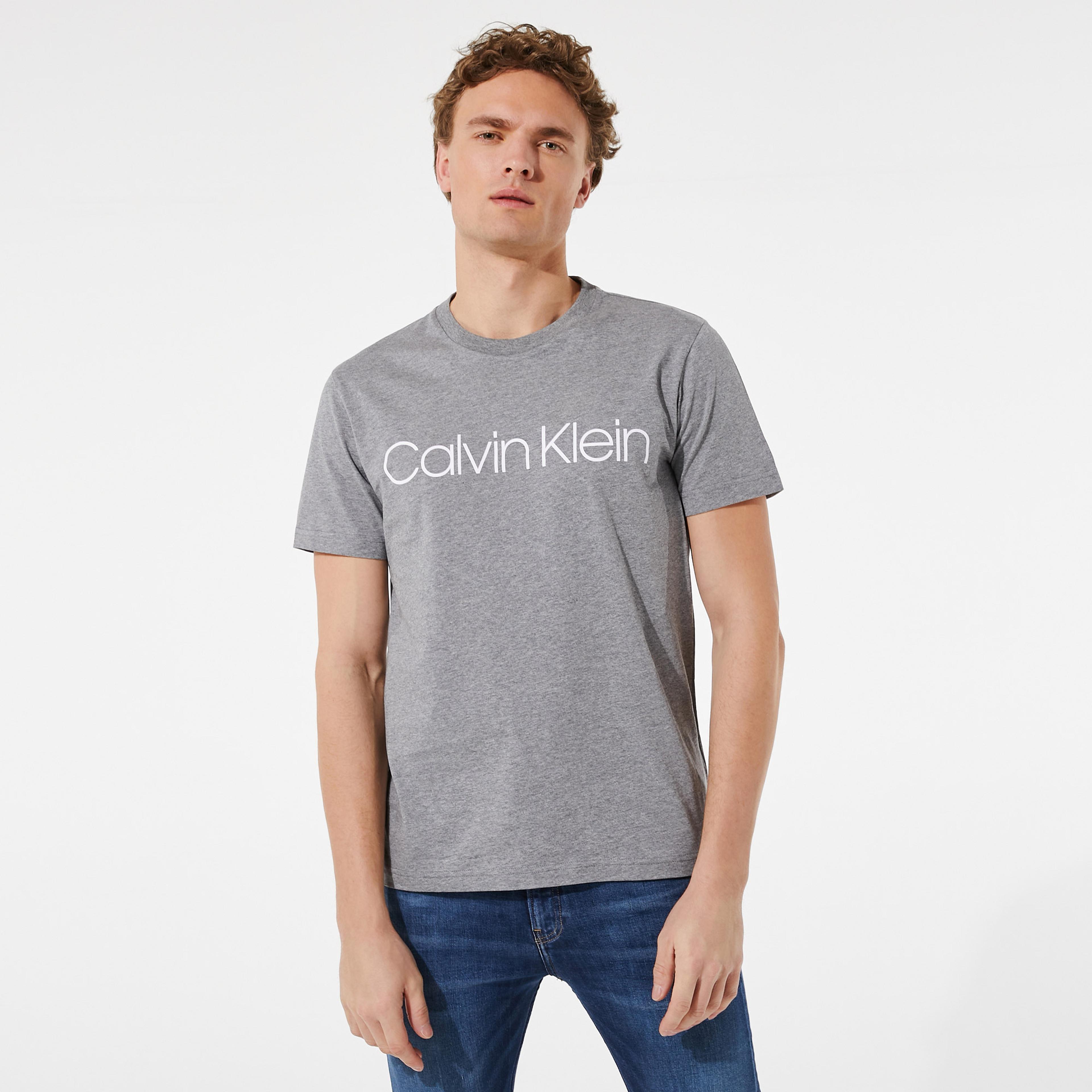 Calvin Klein Cotton Front Logo Erkek Gri T-Shirt