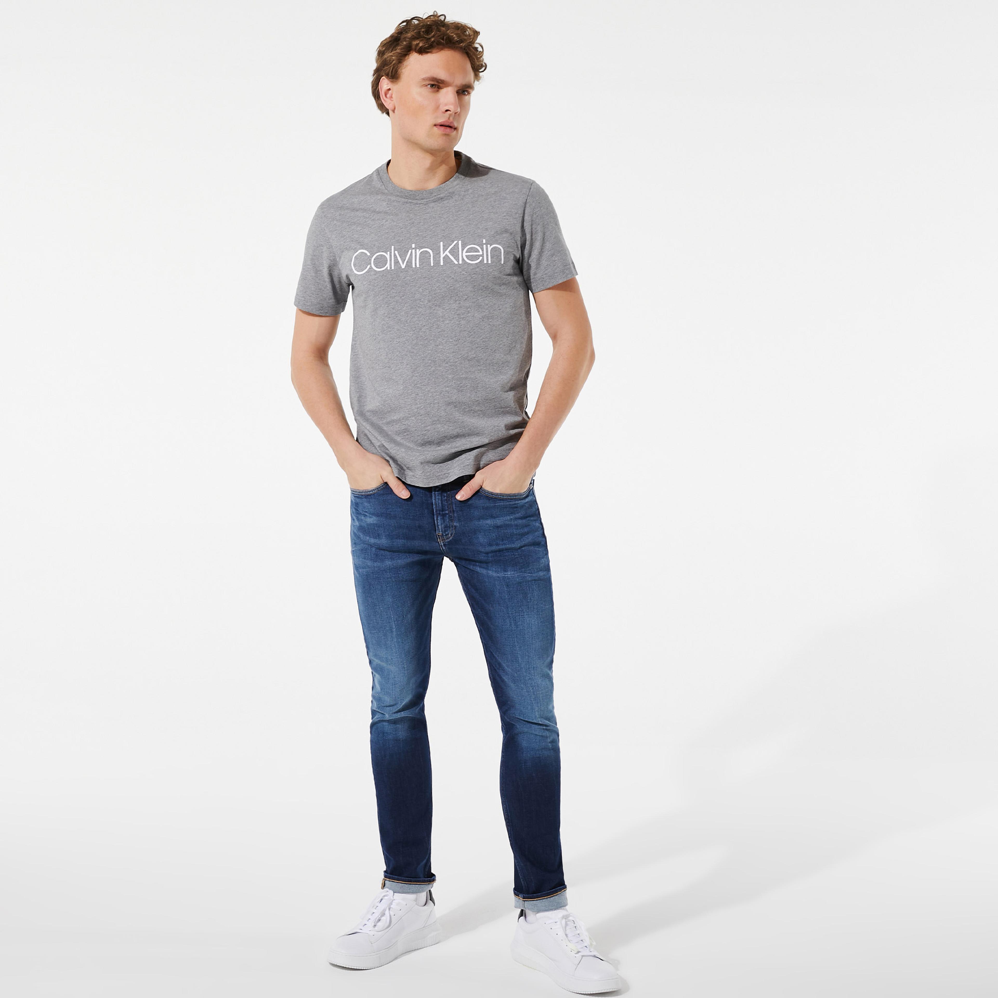 Calvin Klein Cotton Front Logo Erkek Gri T-Shirt