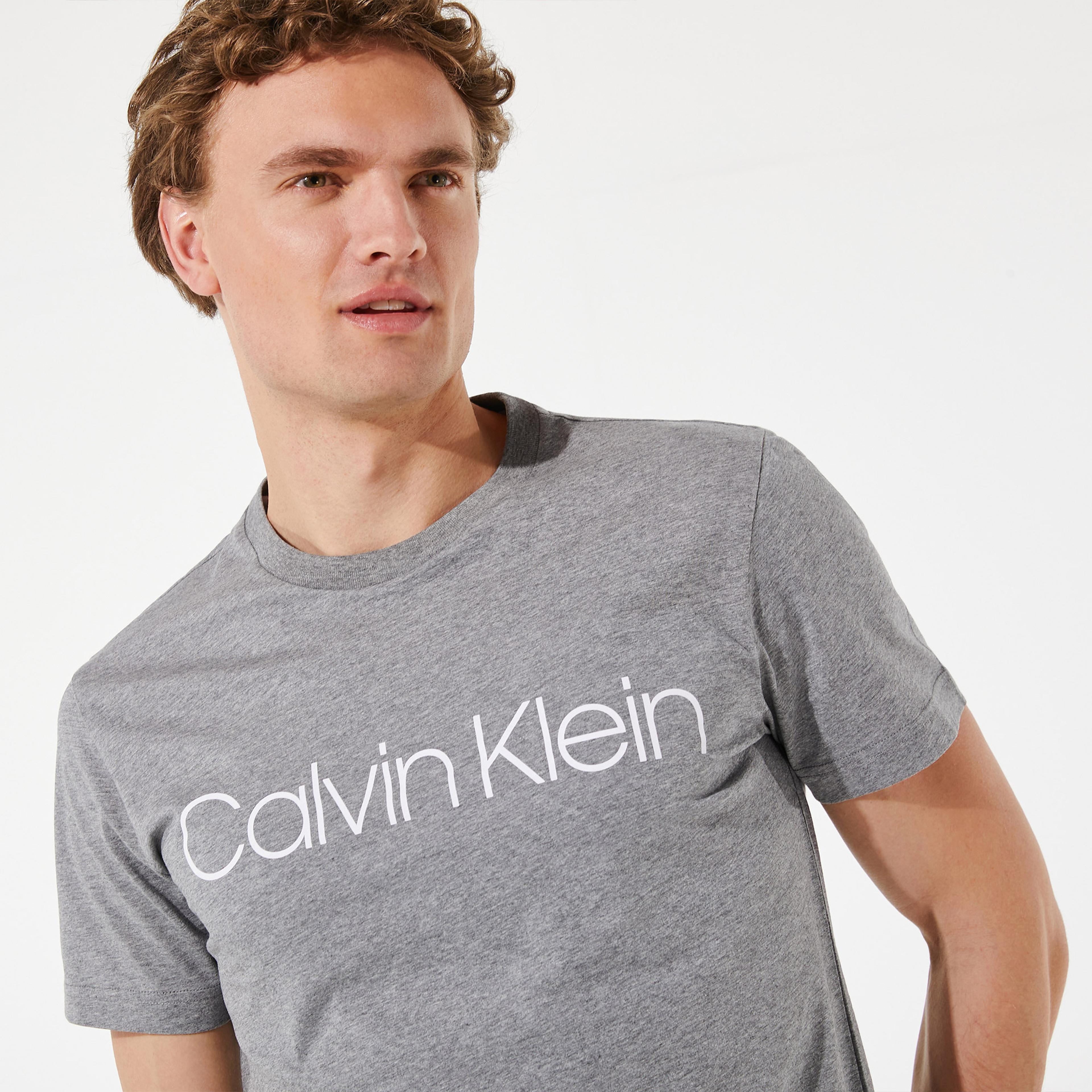 Calvin Klein Cotton Front Logo Erkek Gri T-Shirt