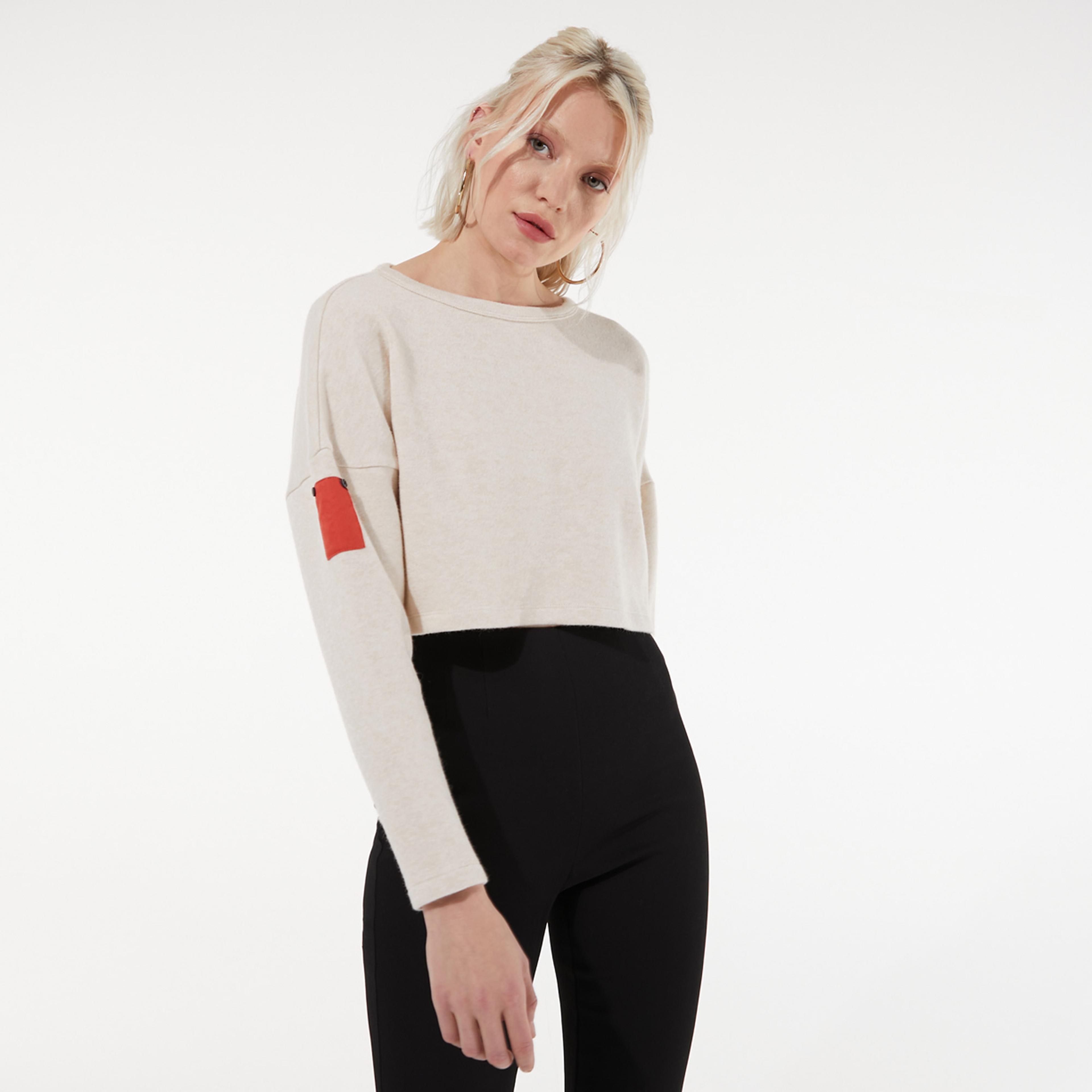 rue Kadın Ekru Kısa Sweatshirt