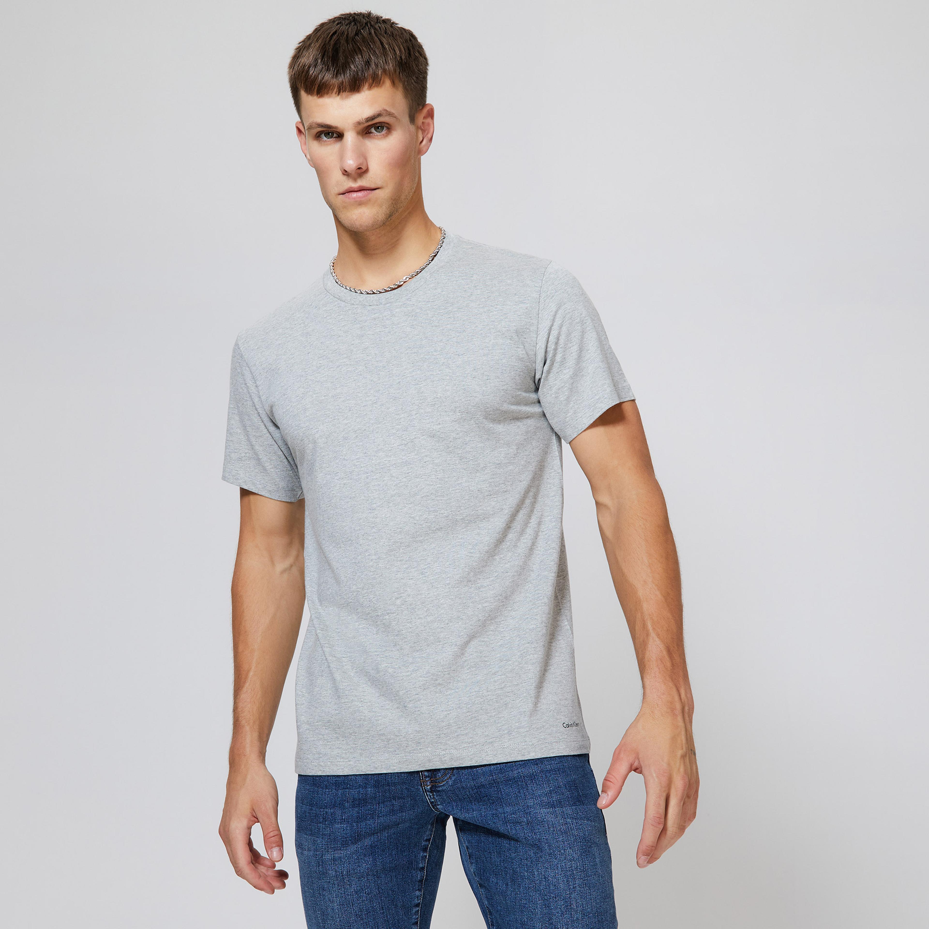 Calvin Klein Crew Neck 3'lü Erkek Gri T-Shirt