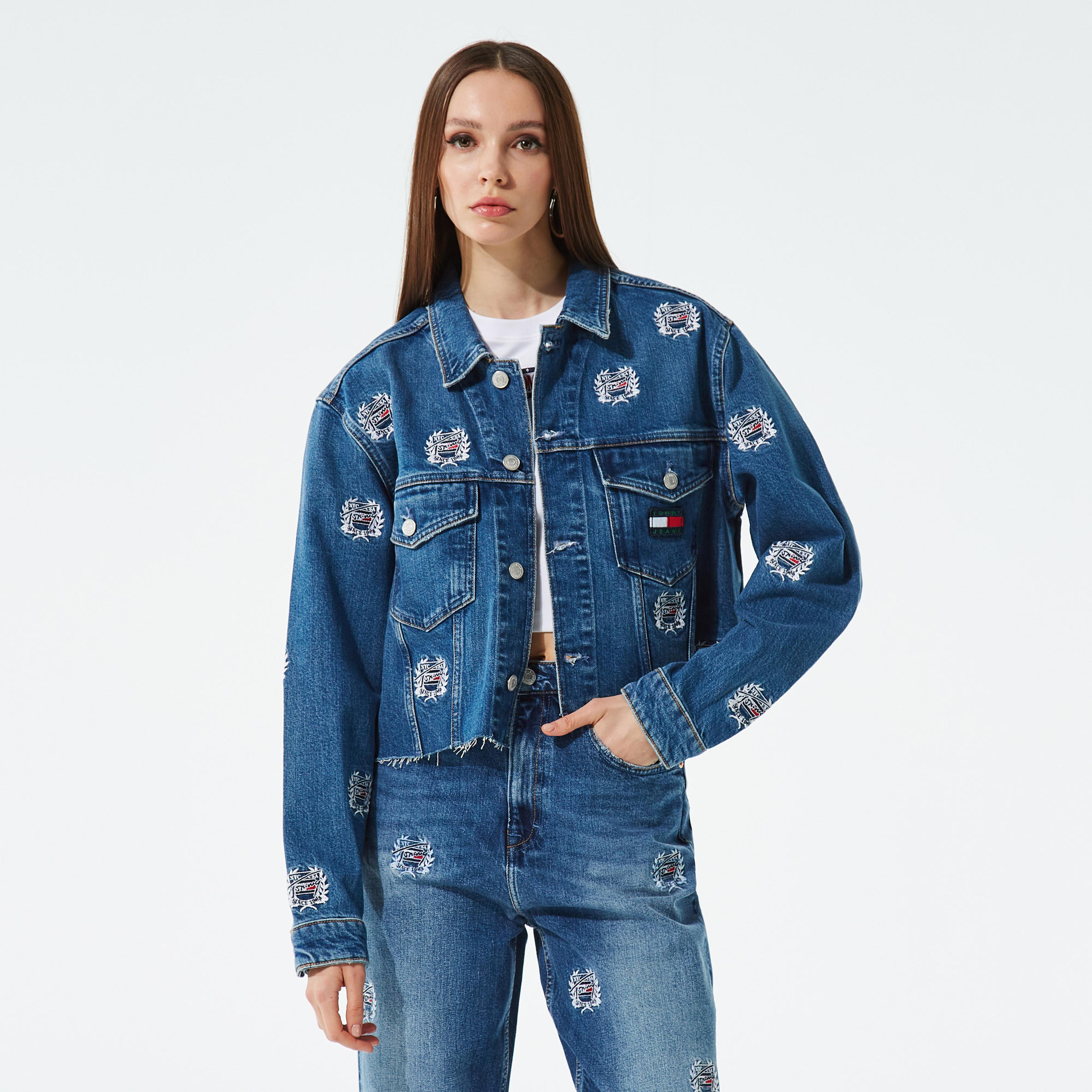 Tommy Jeans Oversize Kadın Mavi Denim Crop Ceket