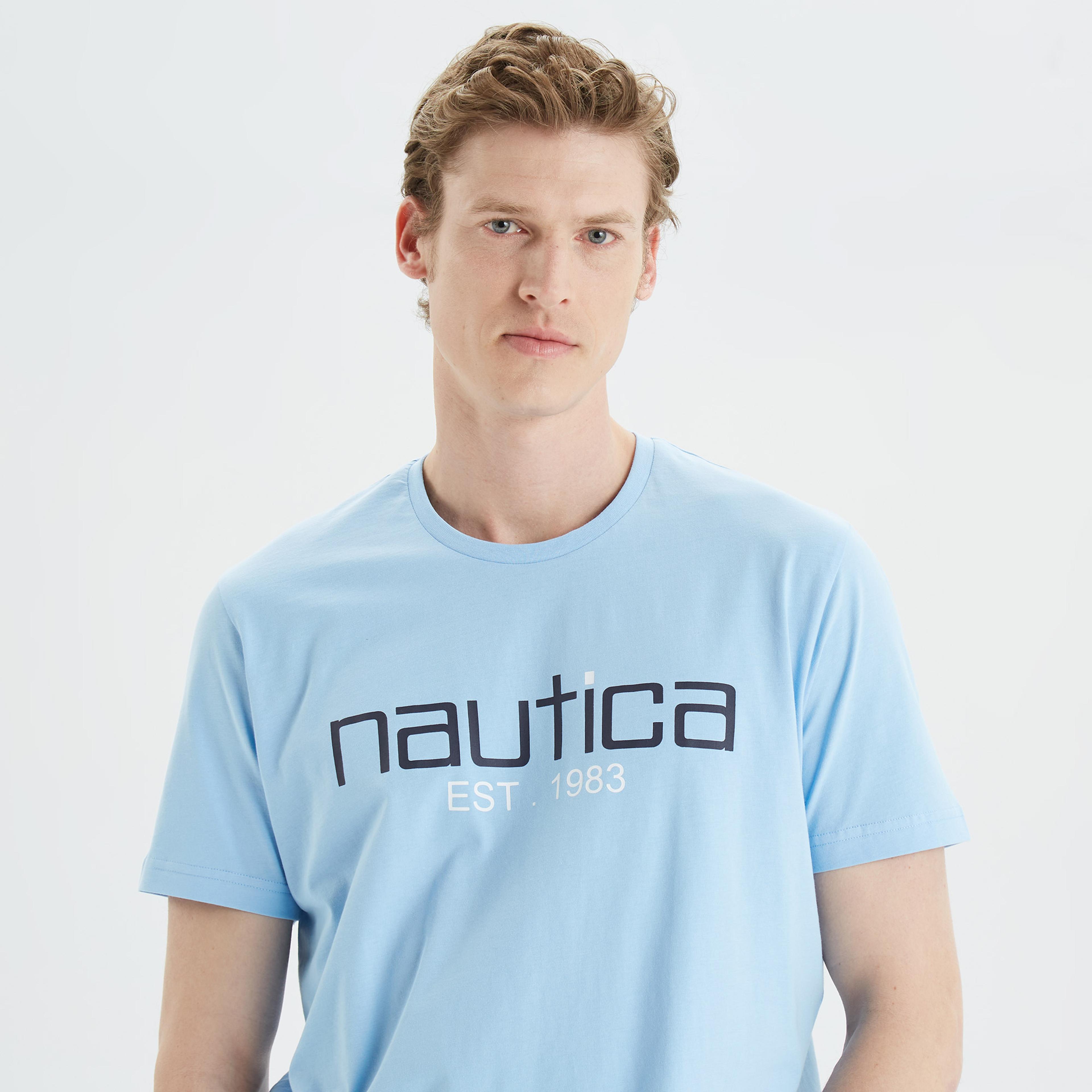 Nautica Erkek Mavi Standart Fit Desenli T-Shirt