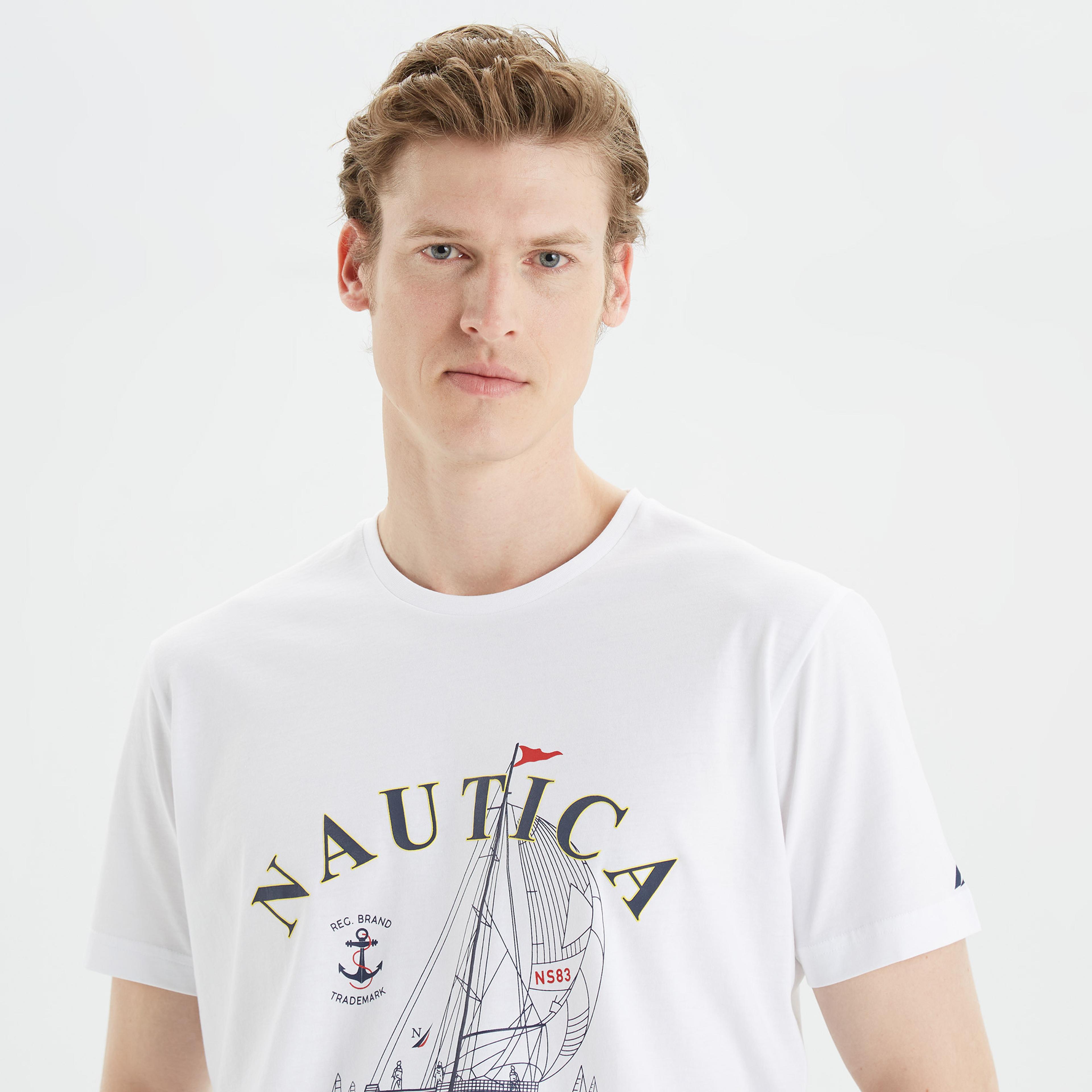 Nautica Erkek Beyaz Baskılı Standart Fit T-Shirt