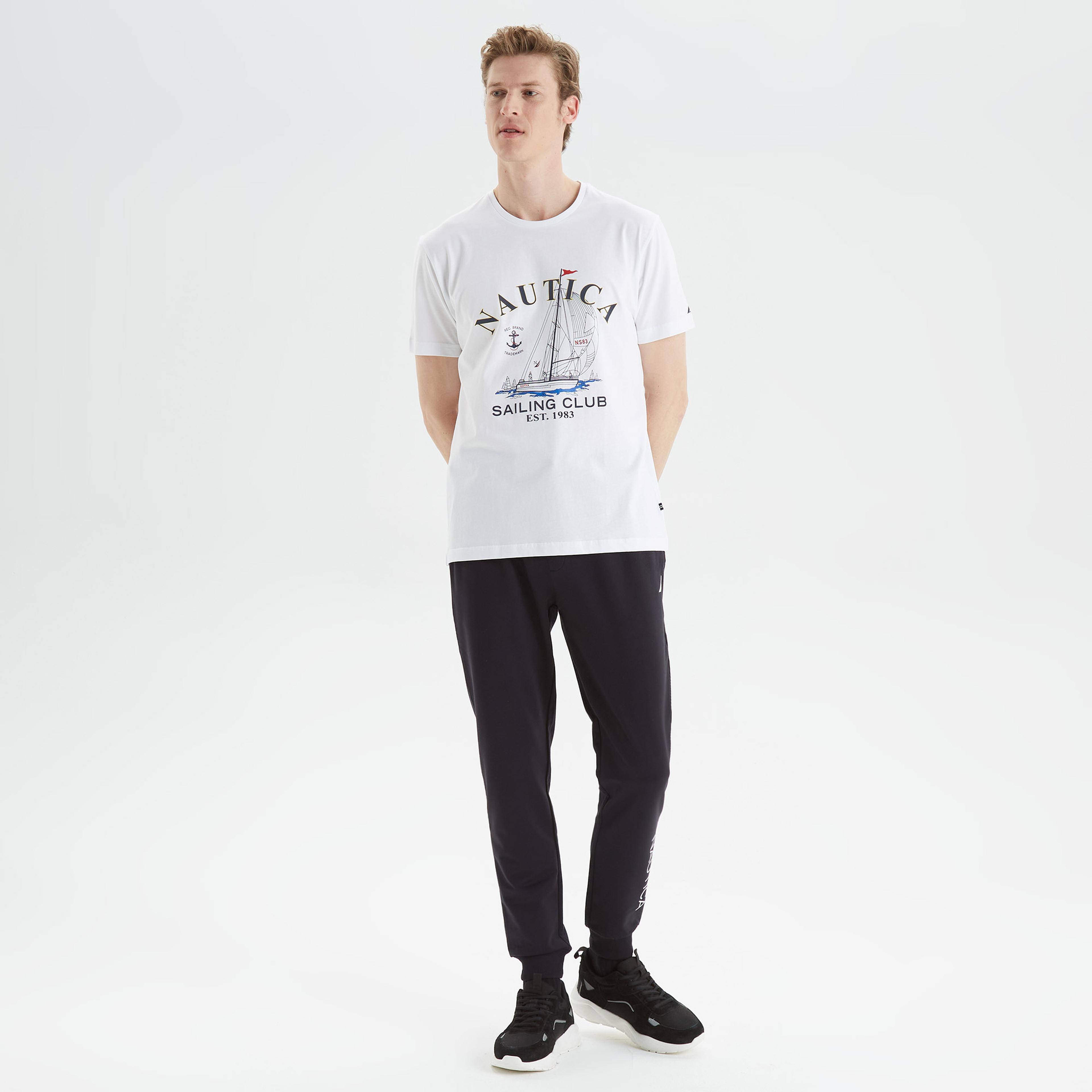 Nautica Erkek Beyaz Baskılı Standart Fit T-Shirt