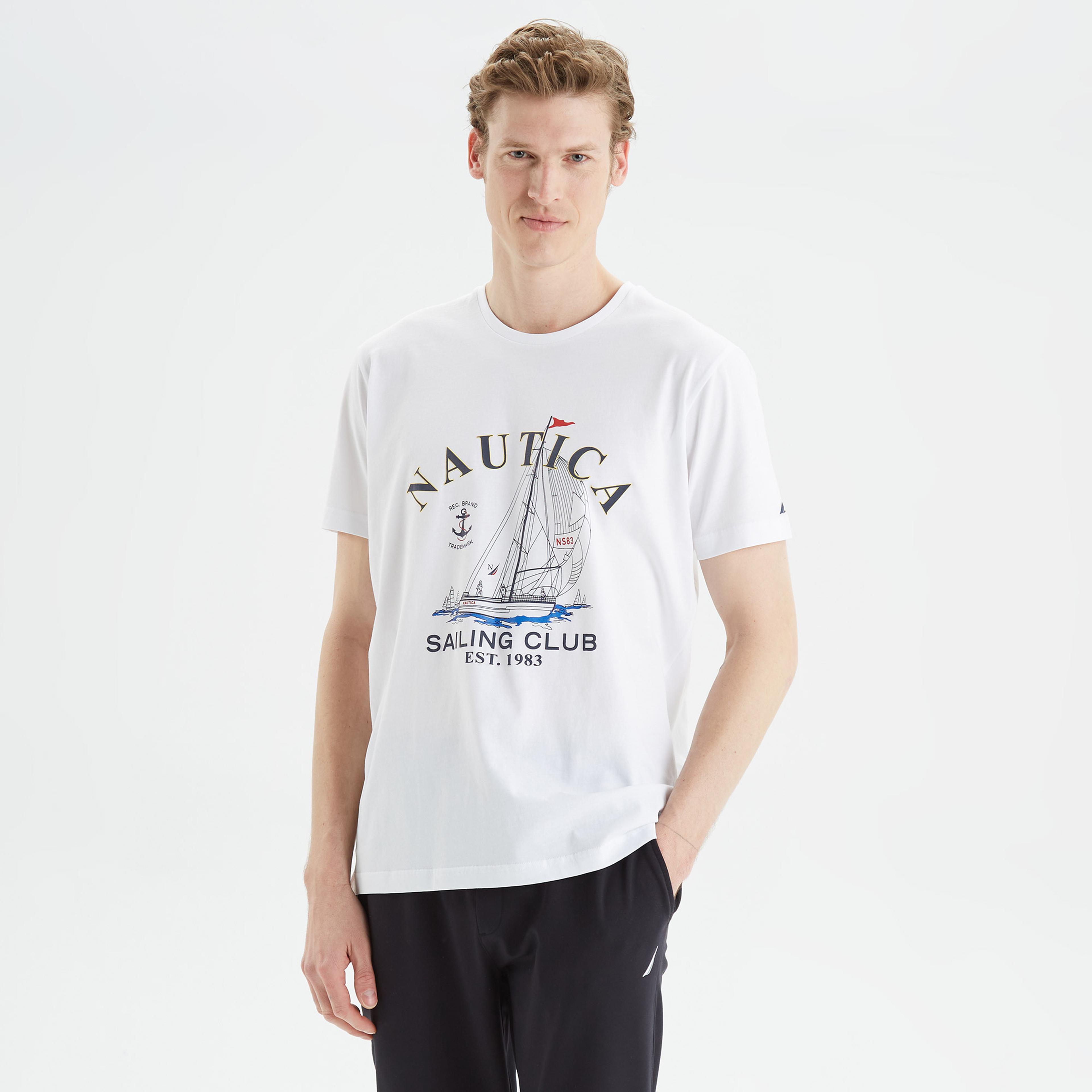 Nautica Erkek Beyaz Baskılı Standart Fit T-Shirt