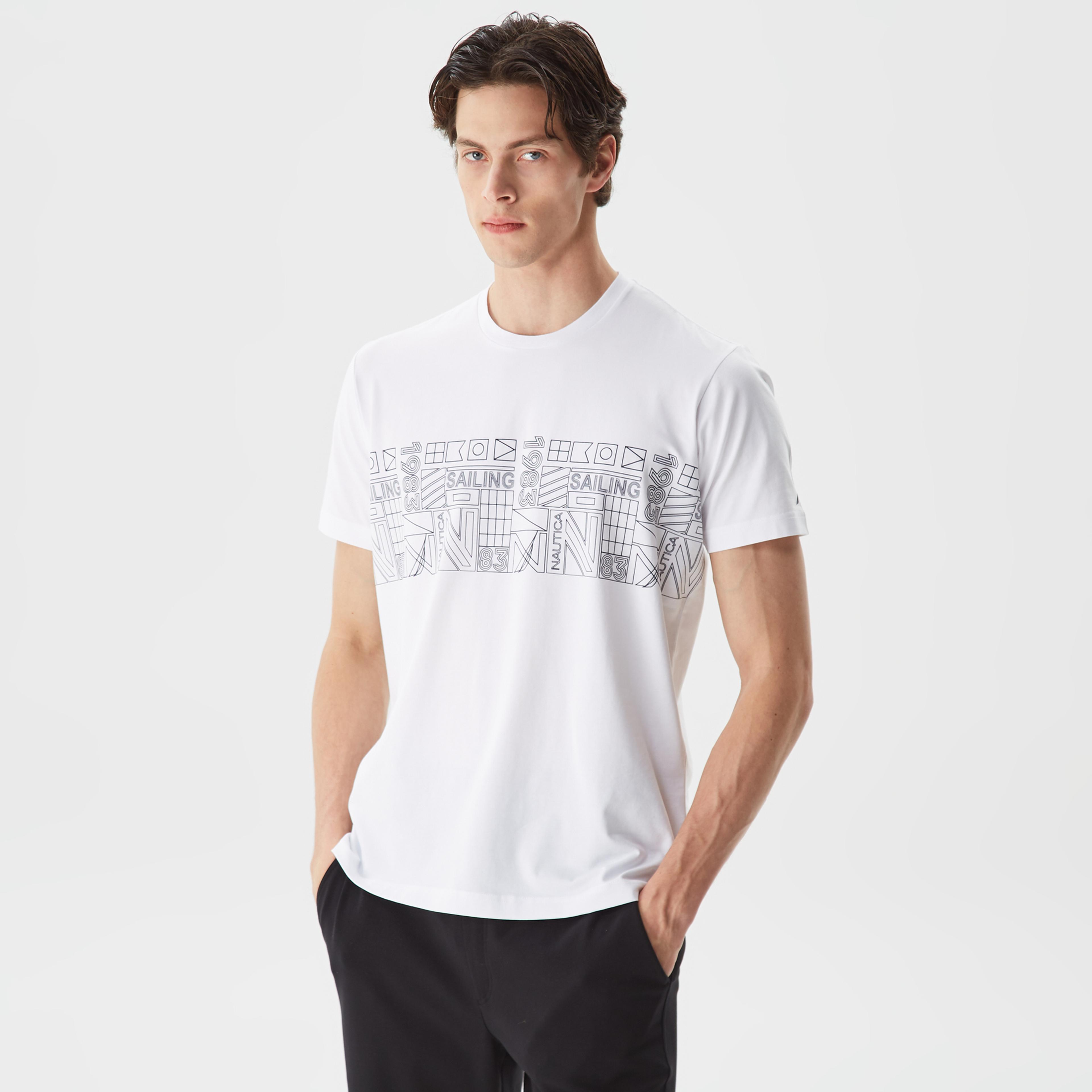 Nautica Erkek Beyaz Baskılı Standart Fit T-Shirt