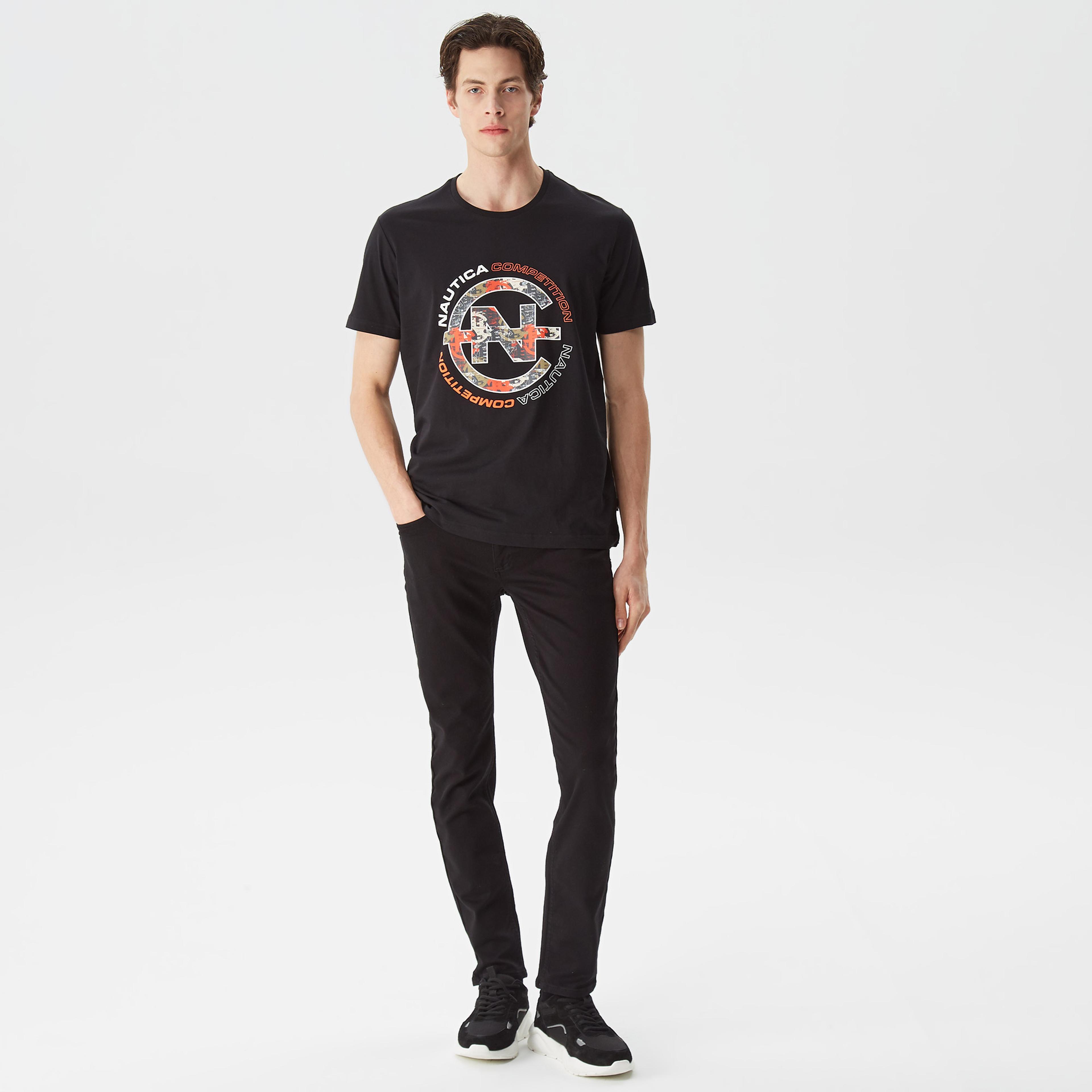 Nautica Erkek Siyah Baskılı Standart Fit T-Shirt