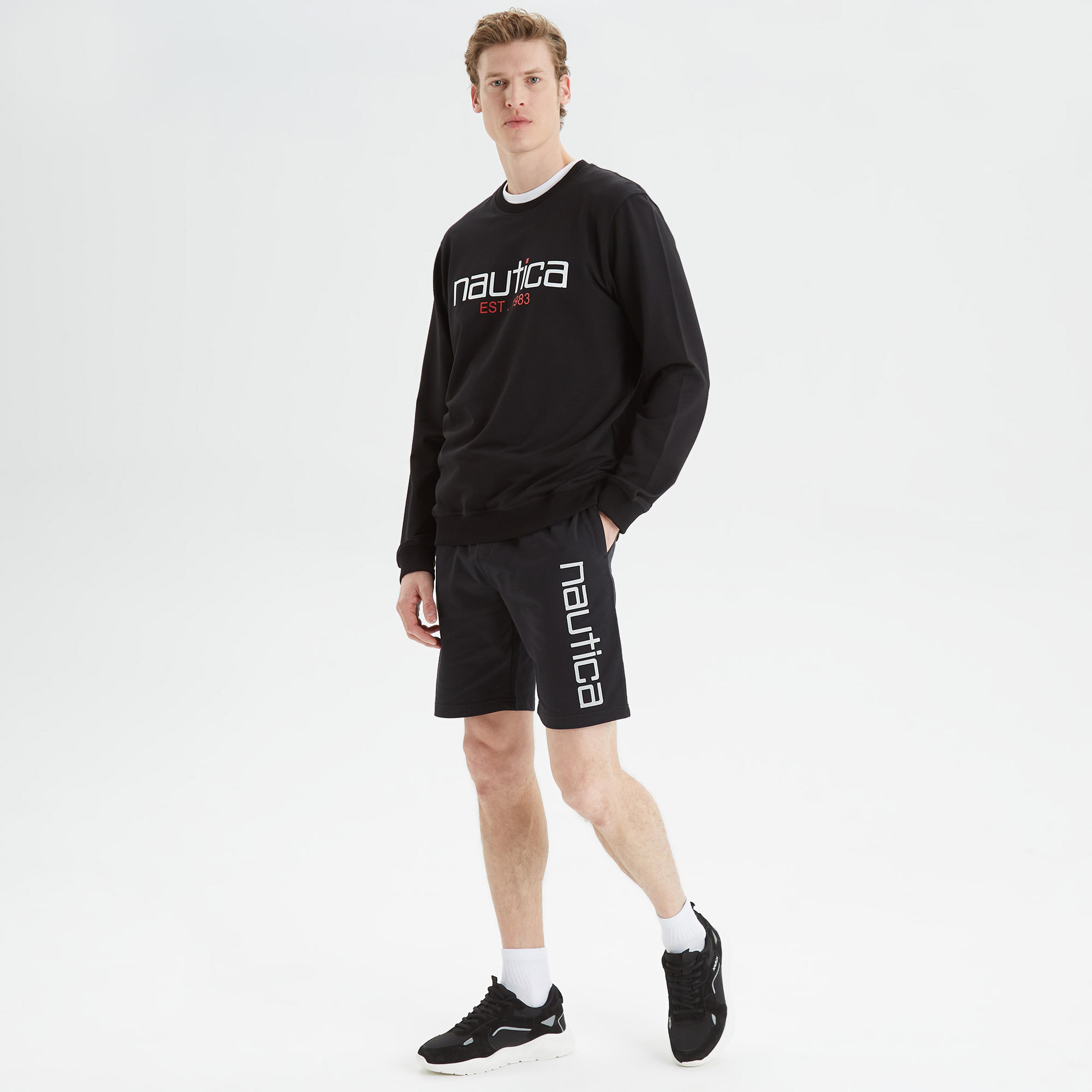 Nautica Erkek Siyah Standart Fit Baskılı Sweatshirt