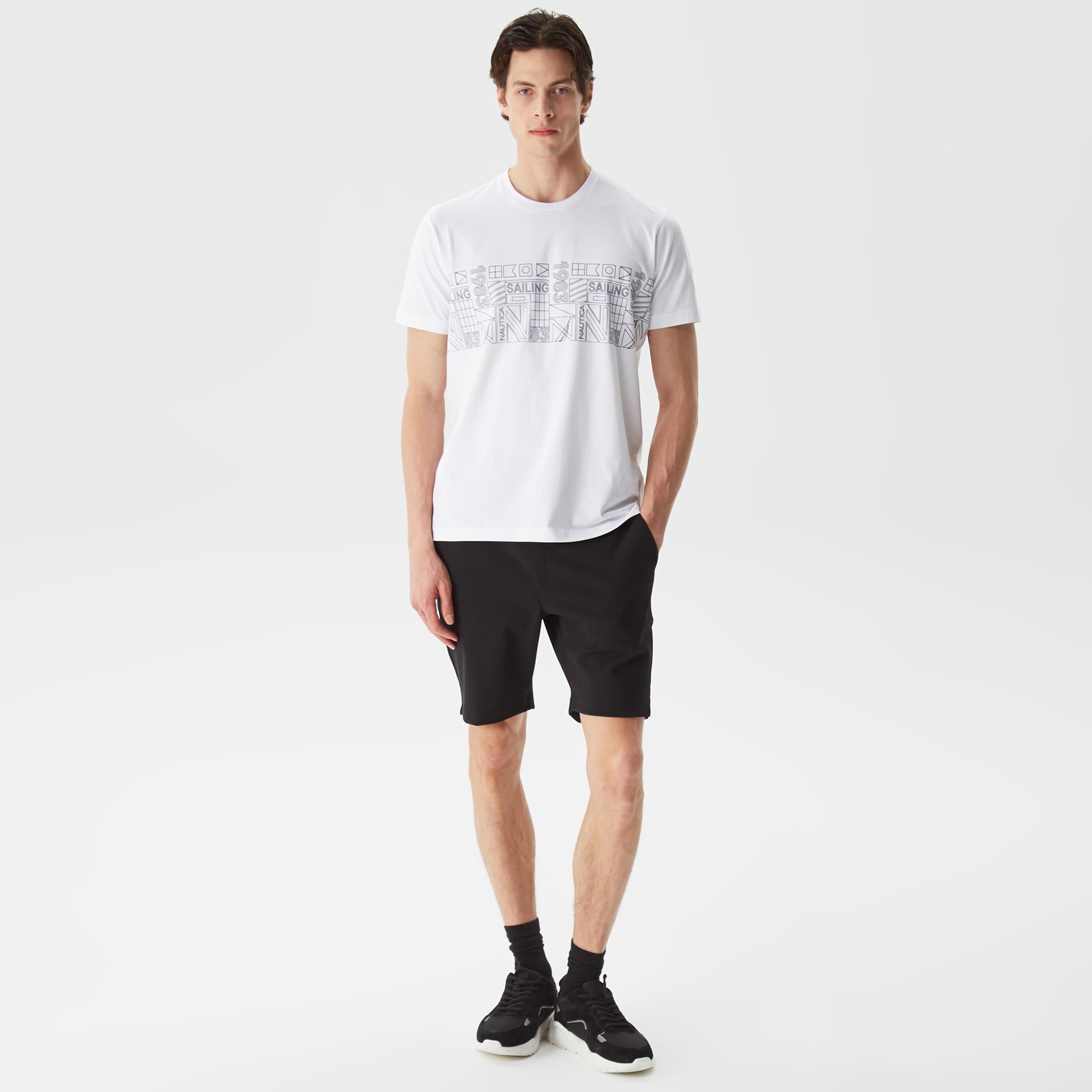 Nautica Erkek Beyaz Baskılı Standart Fit T-Shirt