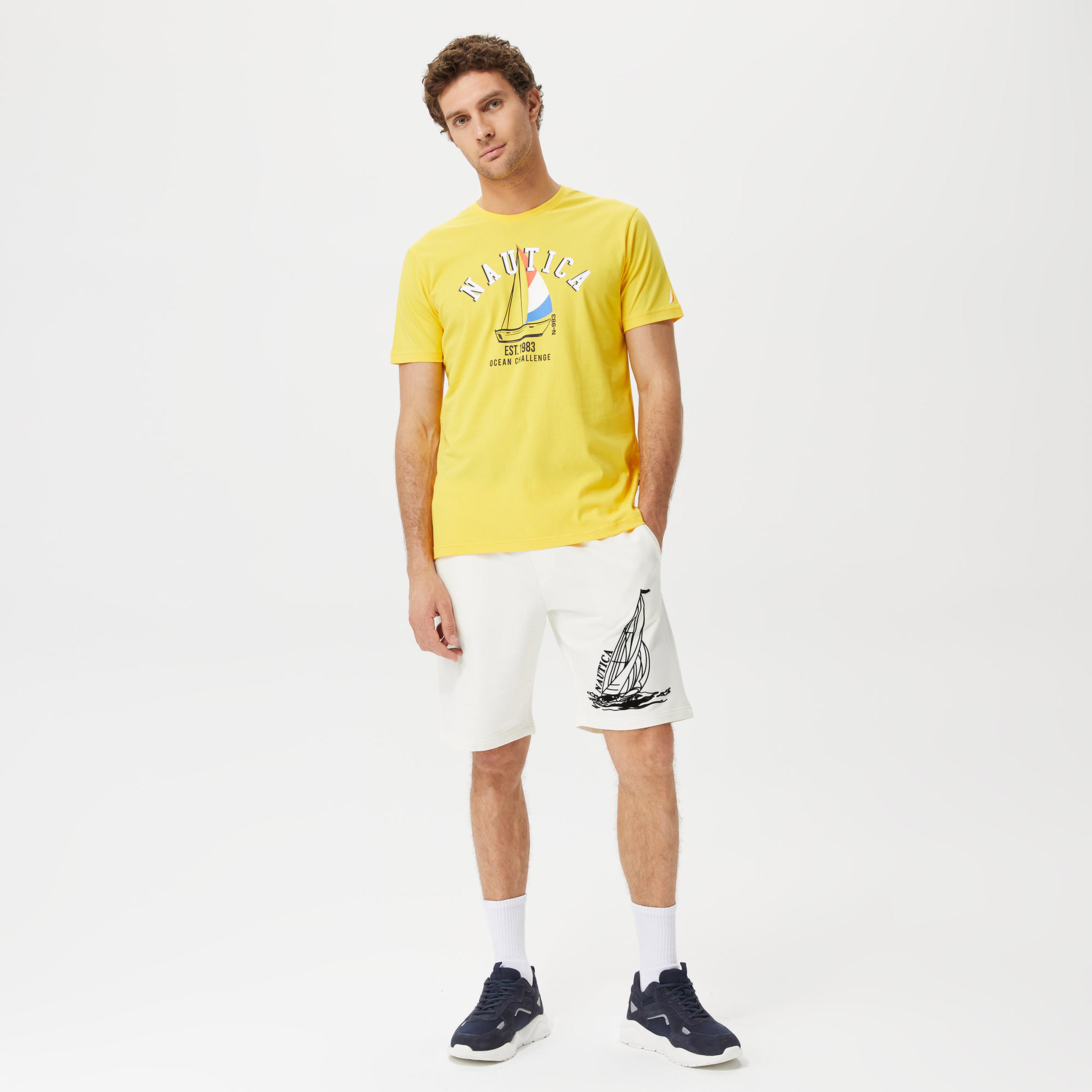 Nautica Erkek Sarı Desenli Standart Fit T-Shirt