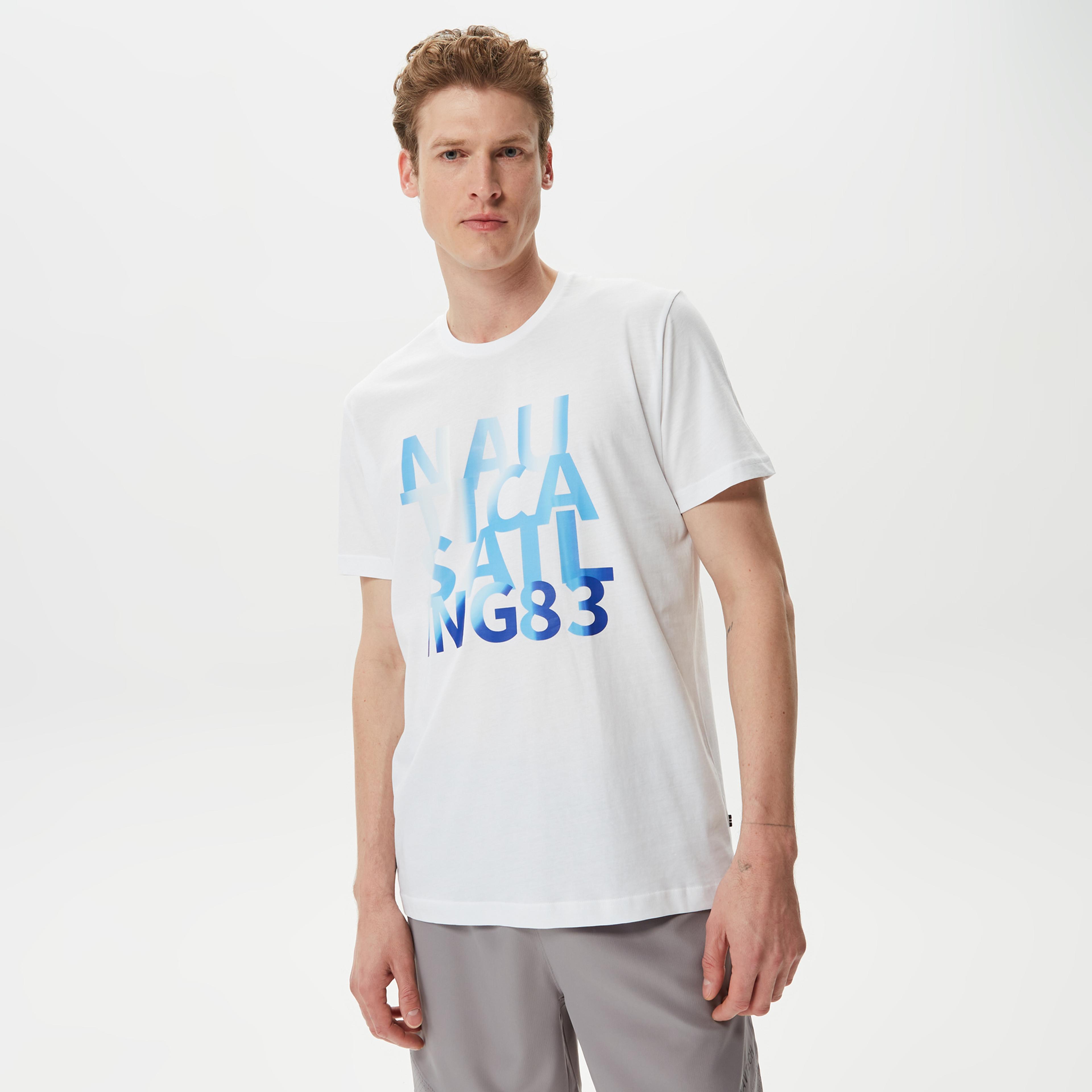 Nautica Erkek Beyaz Baskılı Standart Fit T-Shirt