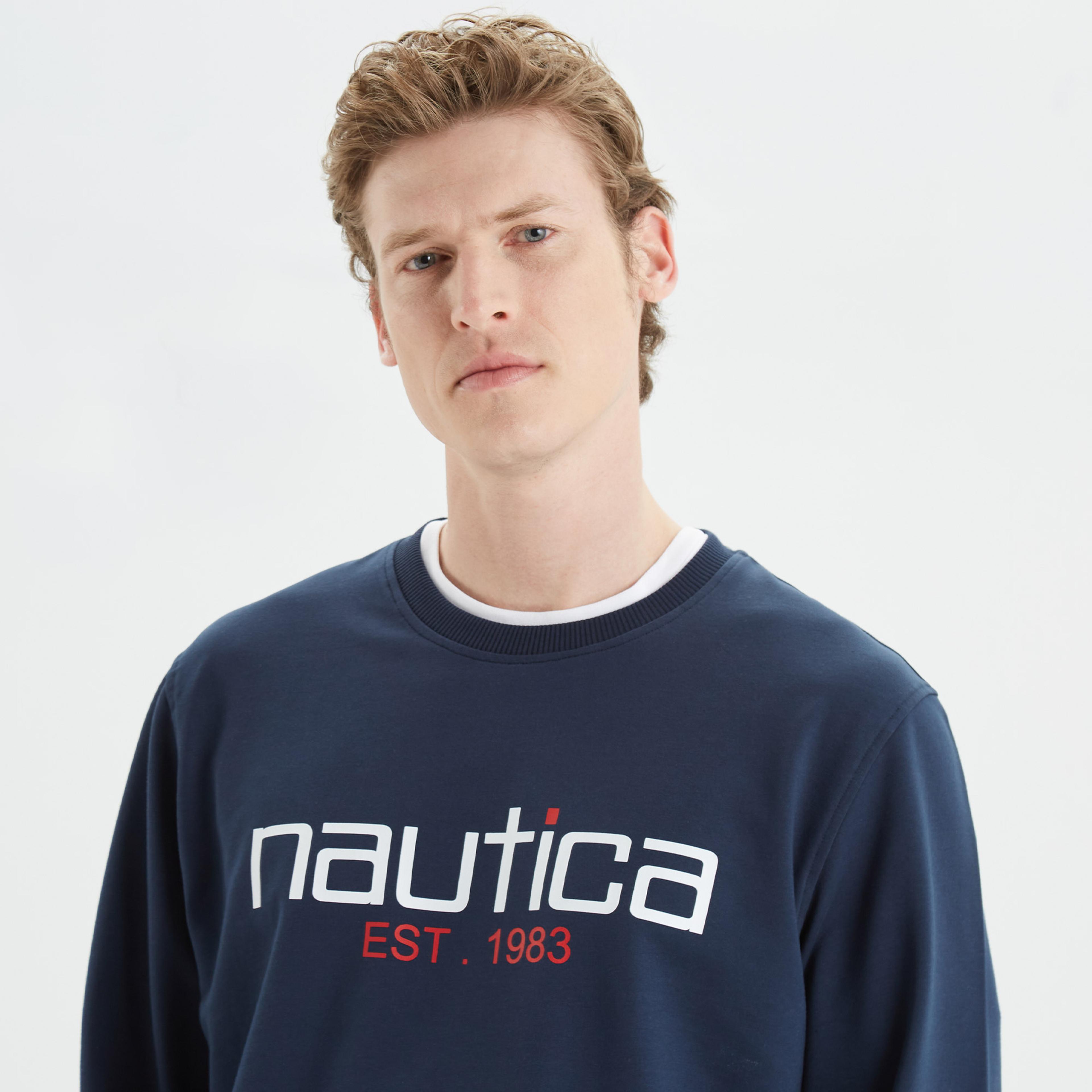 Nautica Erkek Lacivert Standart Fit Baskılı Sweatshirt