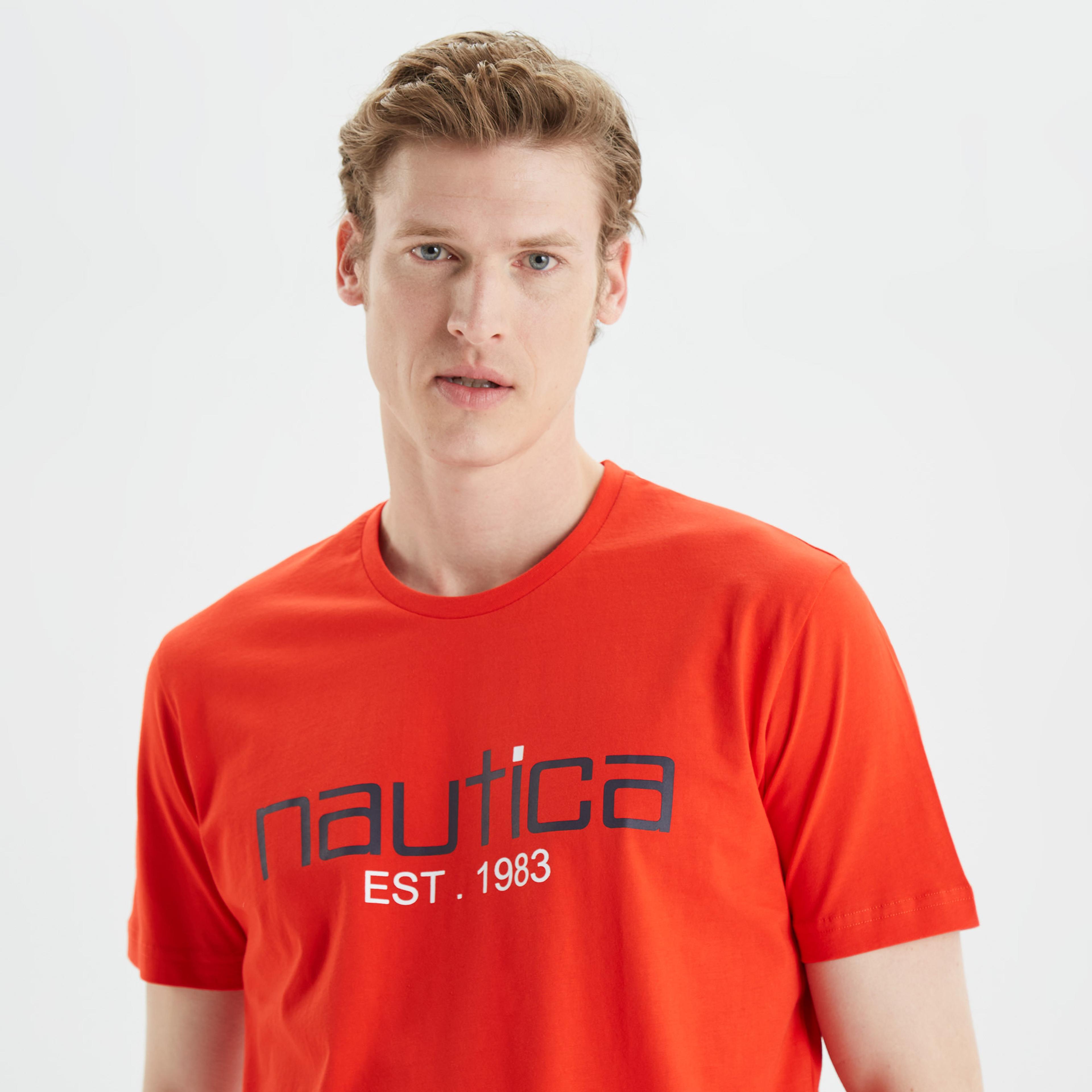 Nautica Erkek Kırmızı Standart Fit Desenli T-Shirt