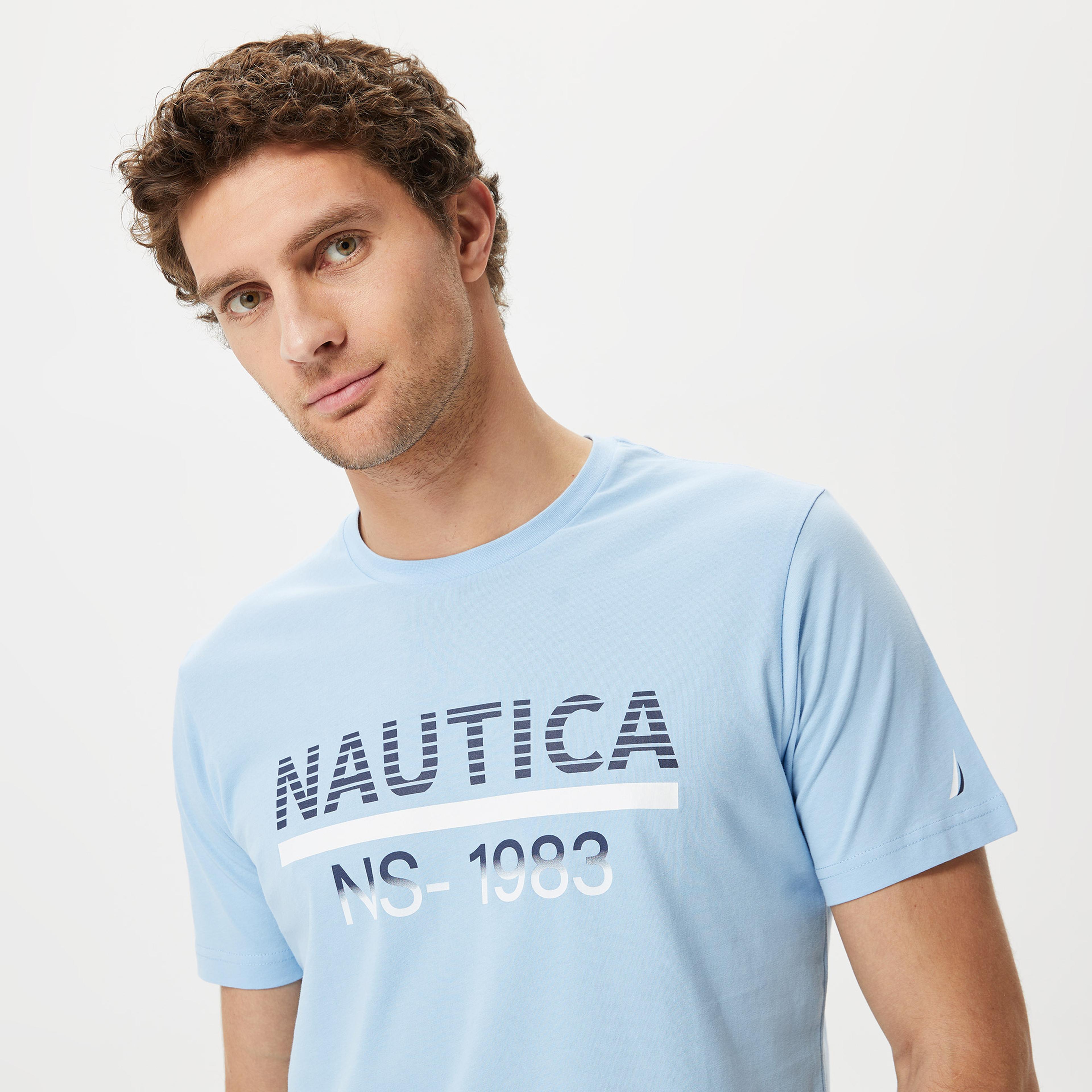 Nautica Erkek Mavi Baskılı Standart Fit T-Shirt