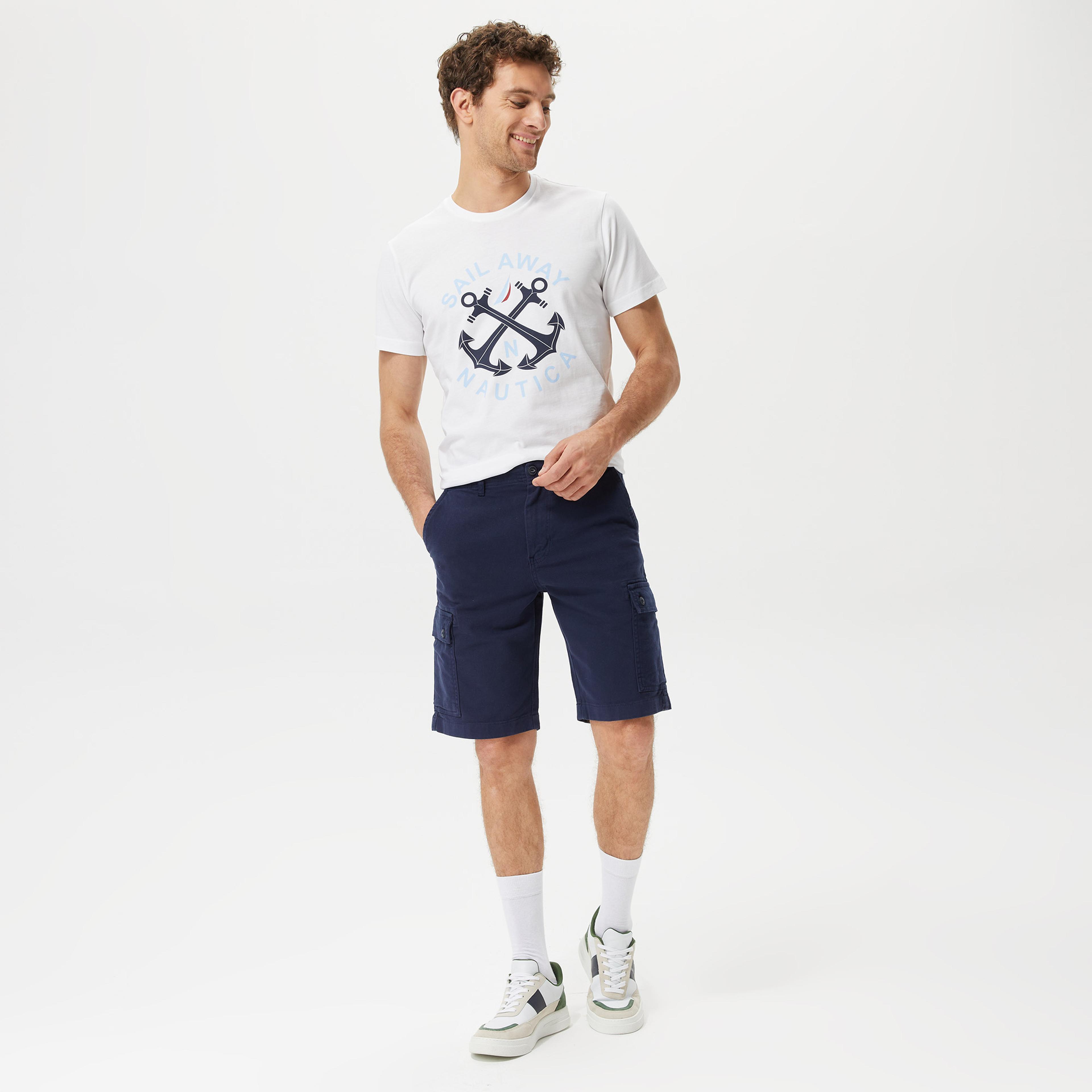 Nautica Erkek Beyaz Desenli Standart Fit T-Shirt