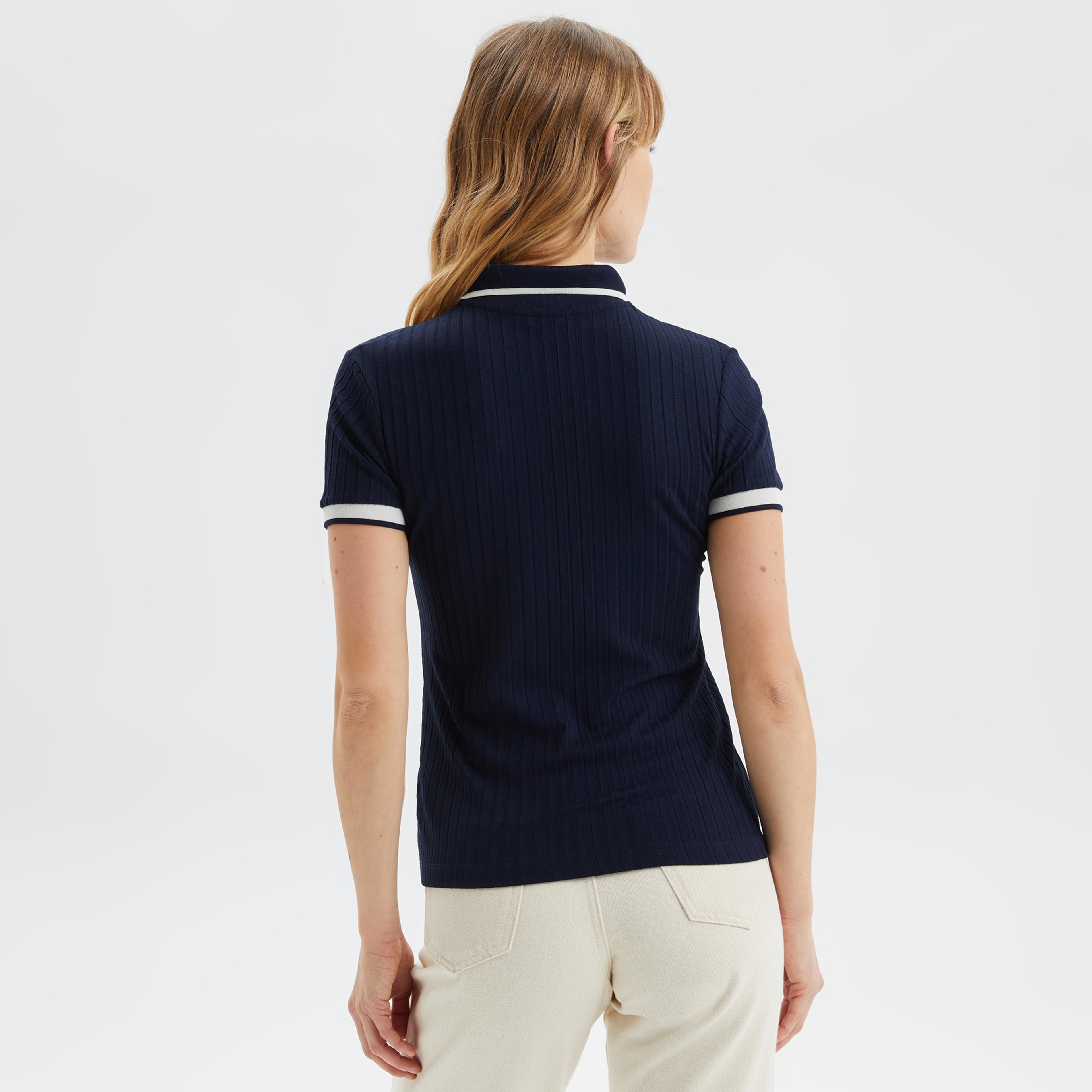 Nautica Kadın Lacivert Regular Fit Çizgili Polo