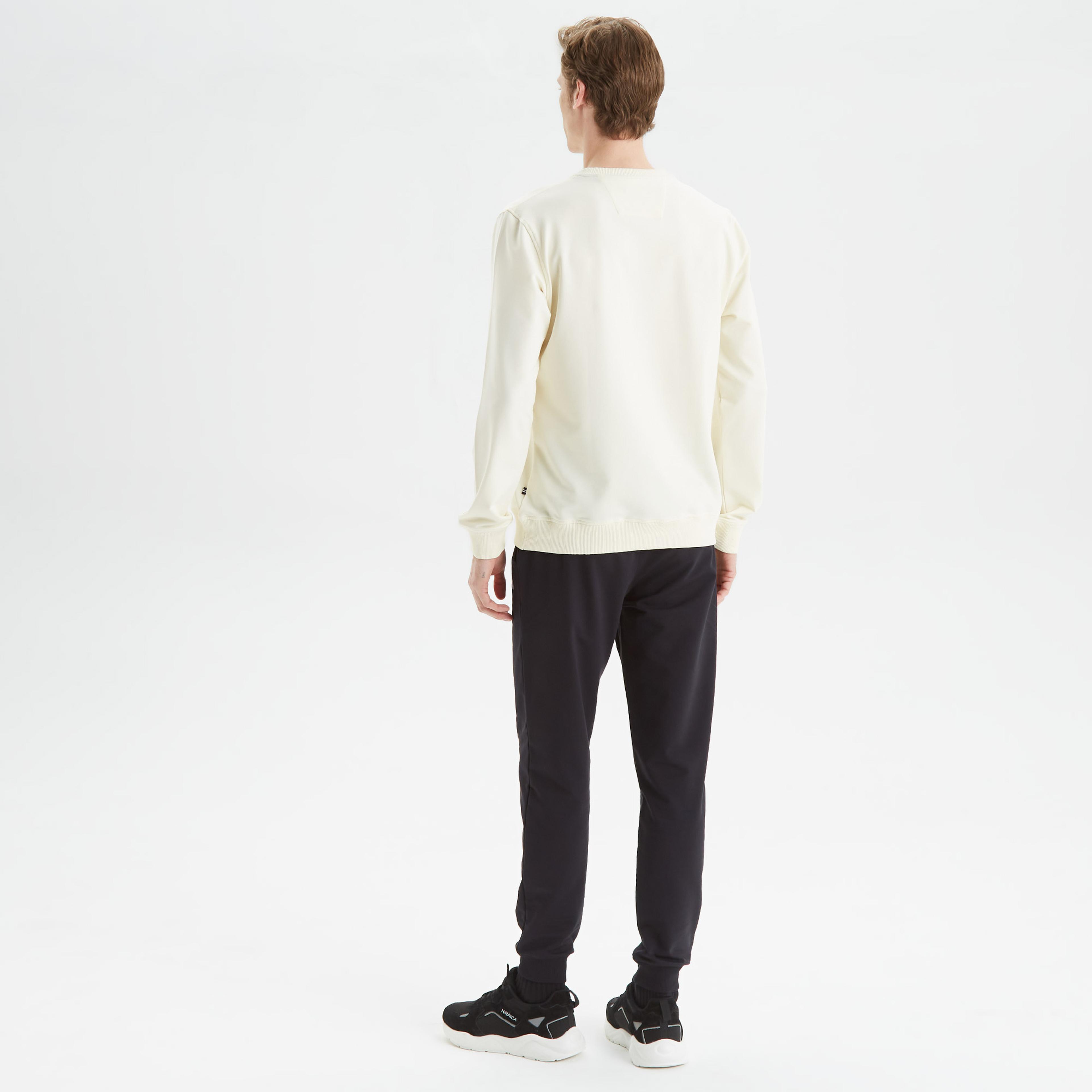 Nautica Erkek Krem Standart Fit Baskılı Sweatshirt
