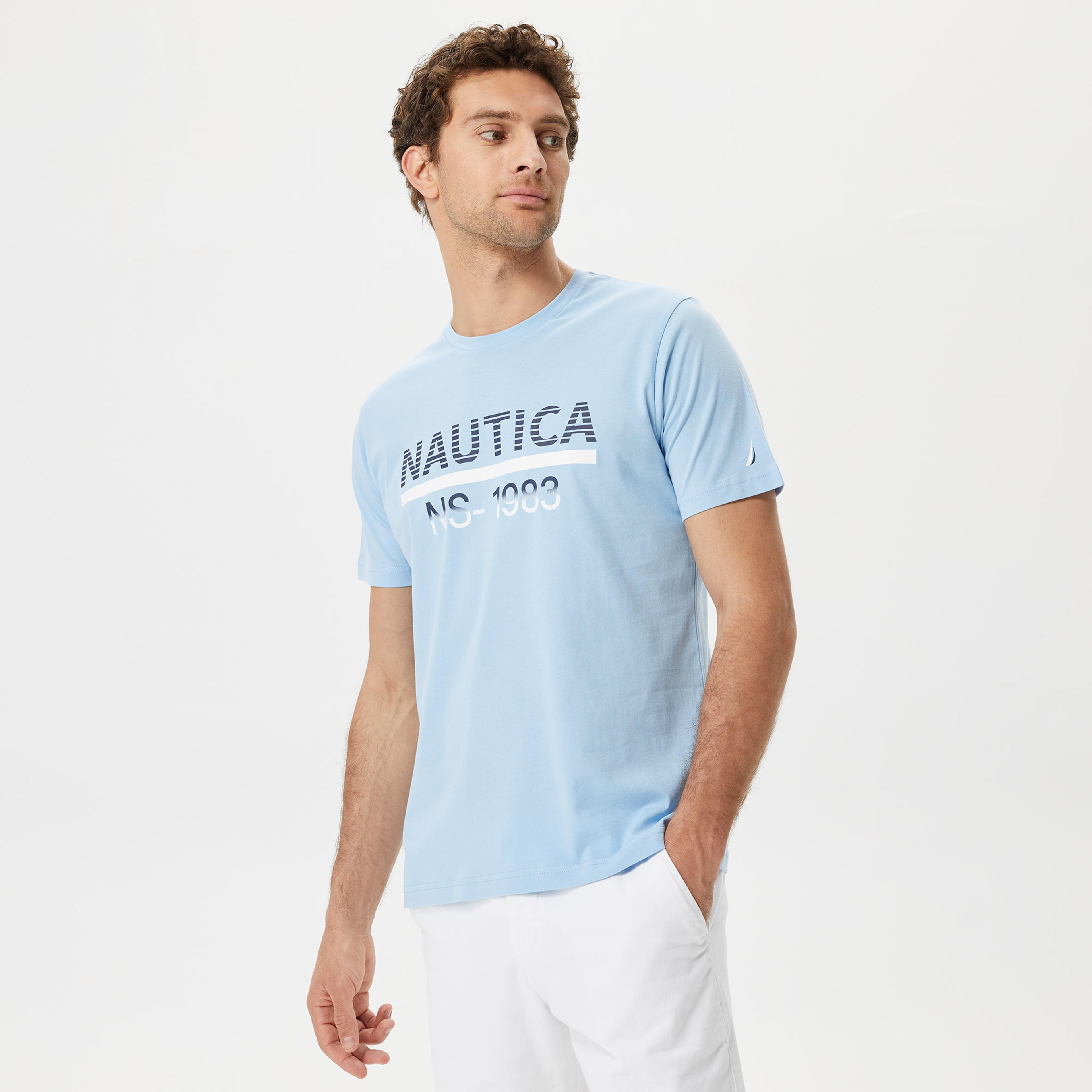 Nautica Erkek Mavi Baskılı Standart Fit T-Shirt