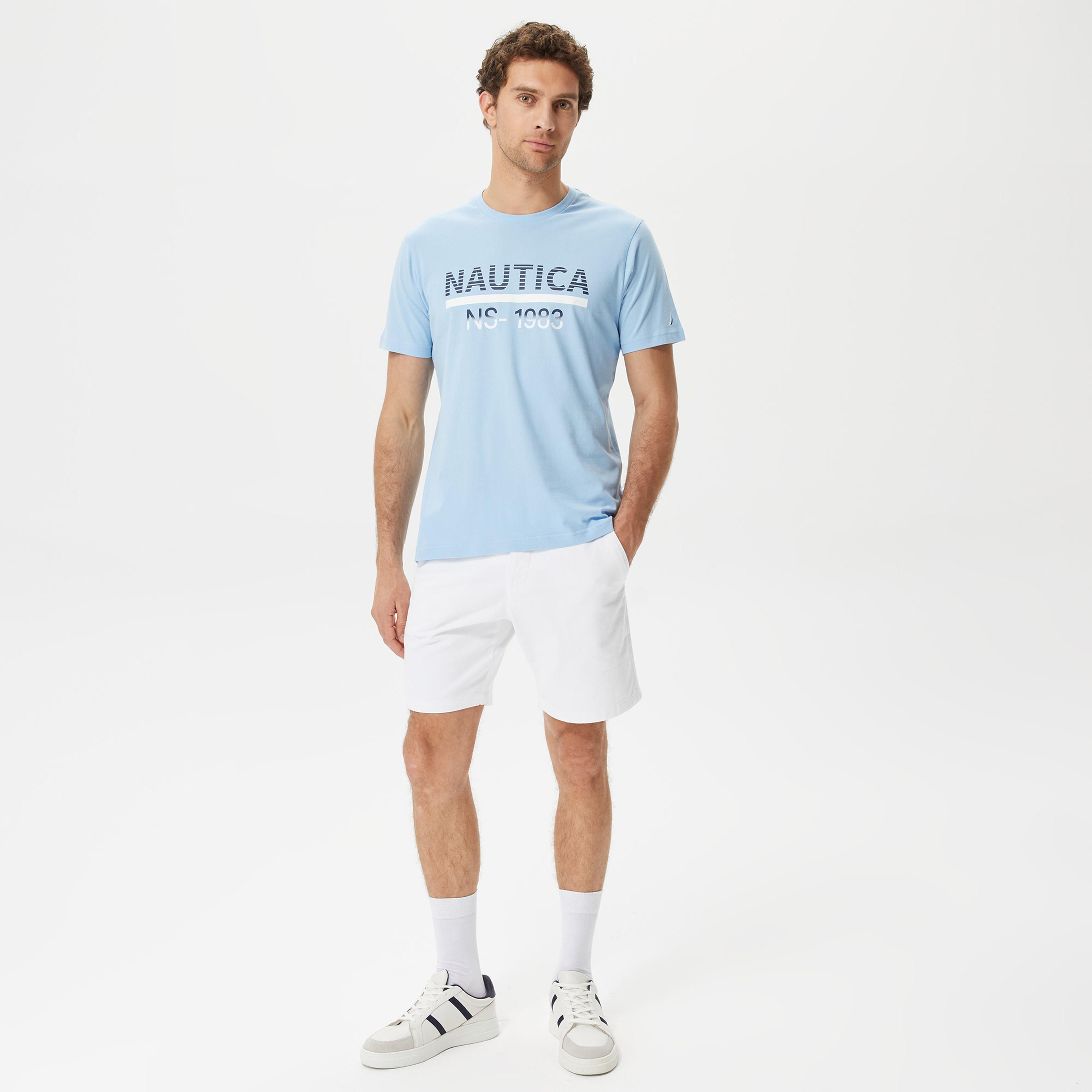 Nautica Erkek Mavi Baskılı Standart Fit T-Shirt
