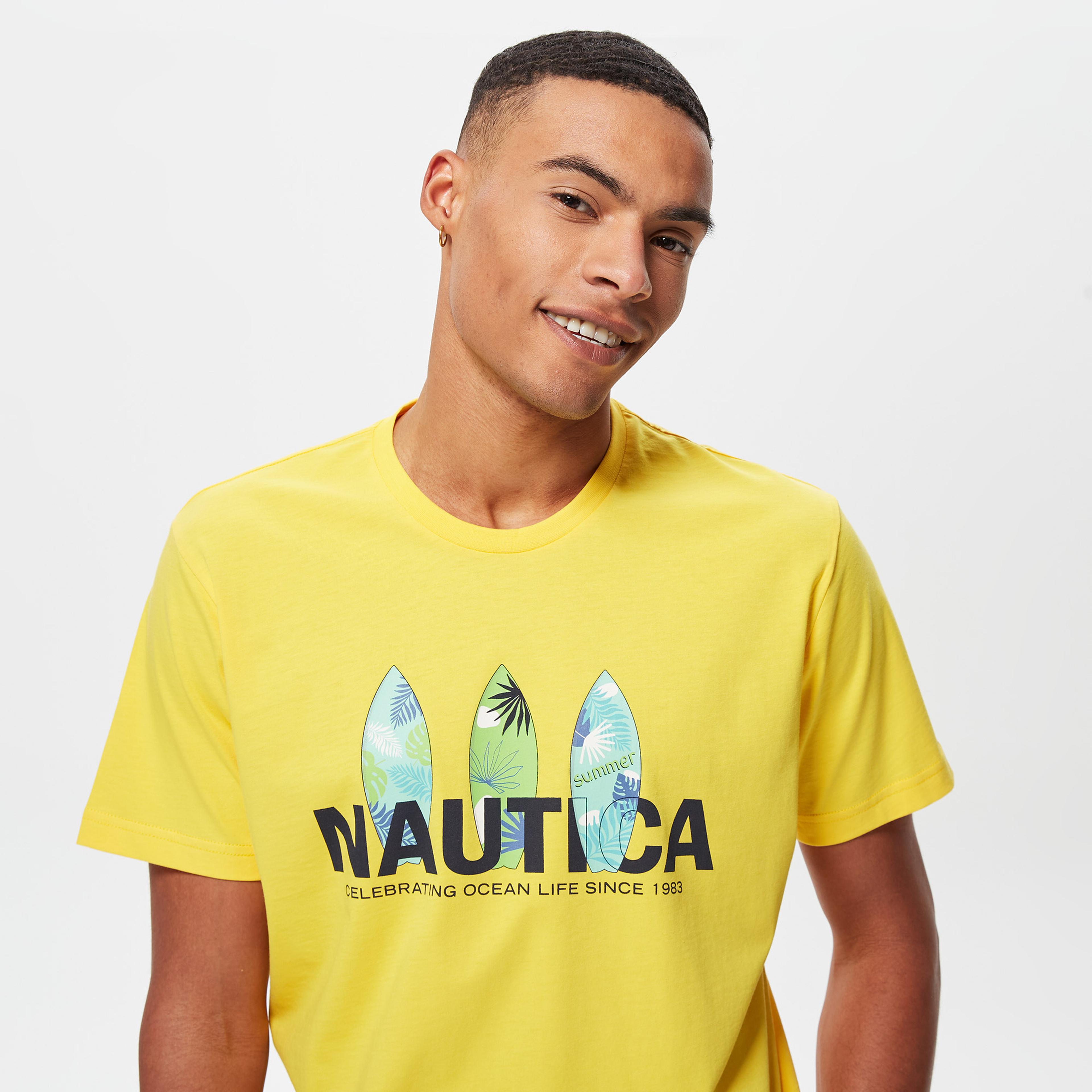 Nautica Erkek Sarı Desenli Standart Fit T-Shirt