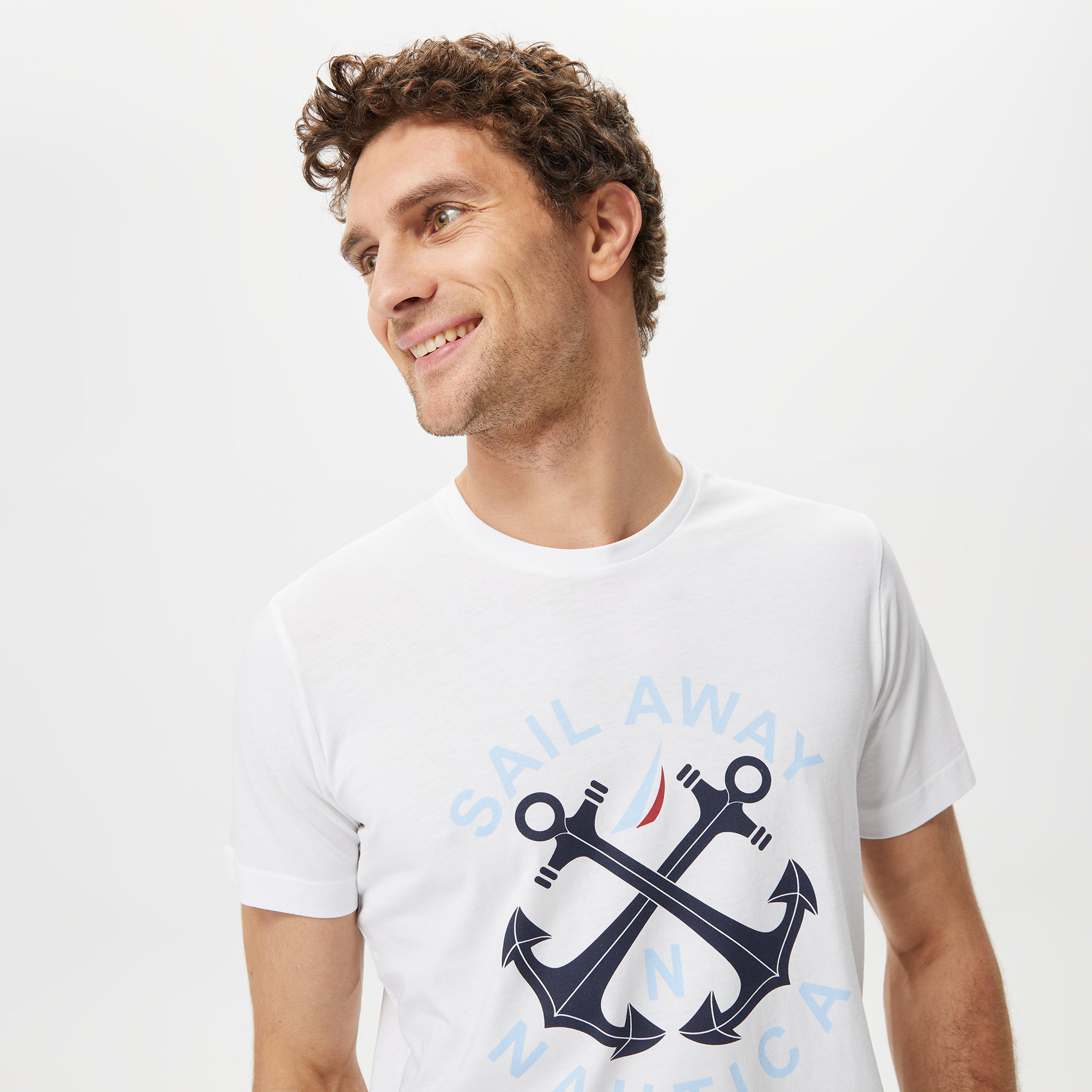 Nautica Erkek Beyaz Desenli Standart Fit T-Shirt