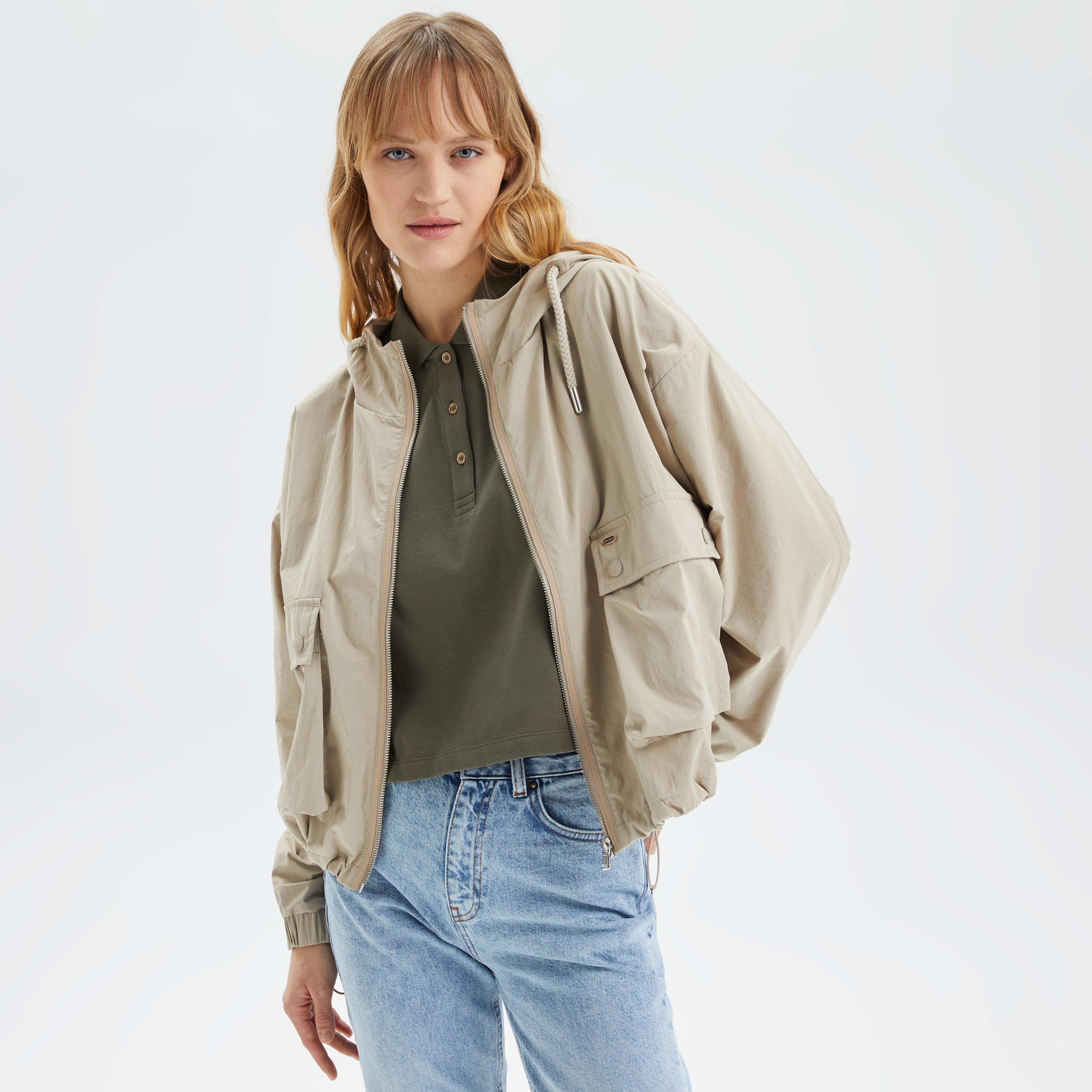 Nautica Kadın Bej Oversize Uzun Kollu Mont
