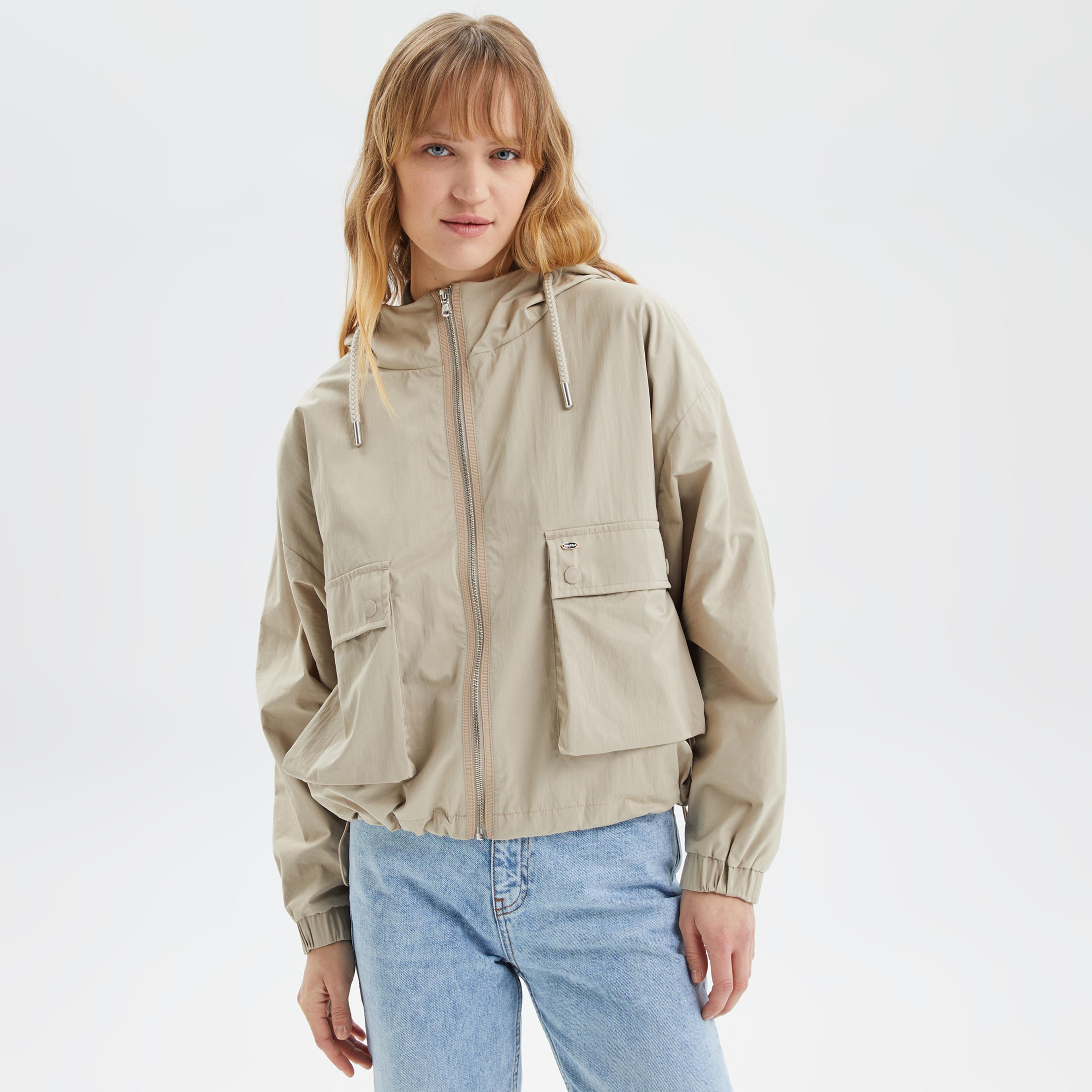Nautica Kadın Bej Oversize Uzun Kollu Mont