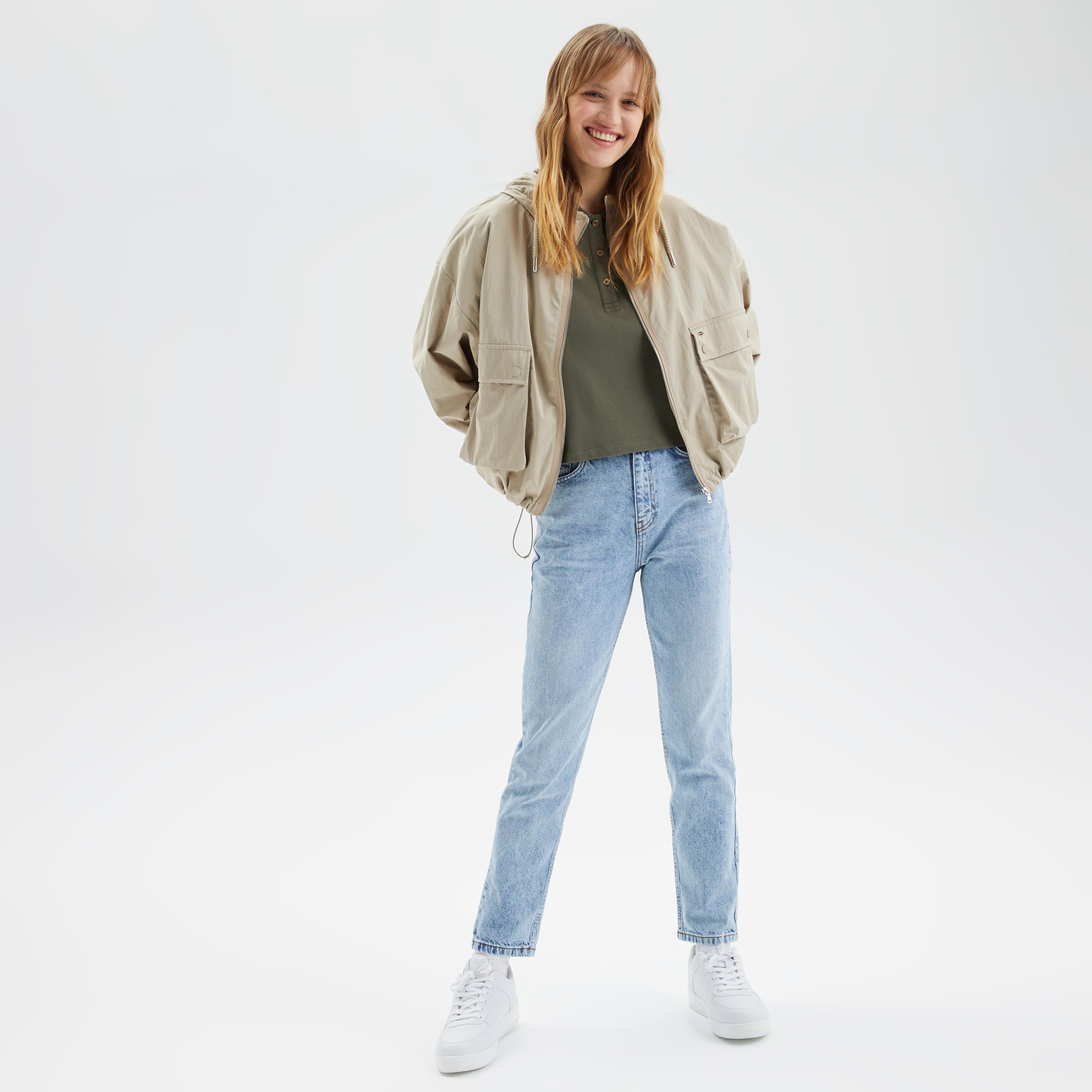 Nautica Kadın Bej Oversize Uzun Kollu Mont