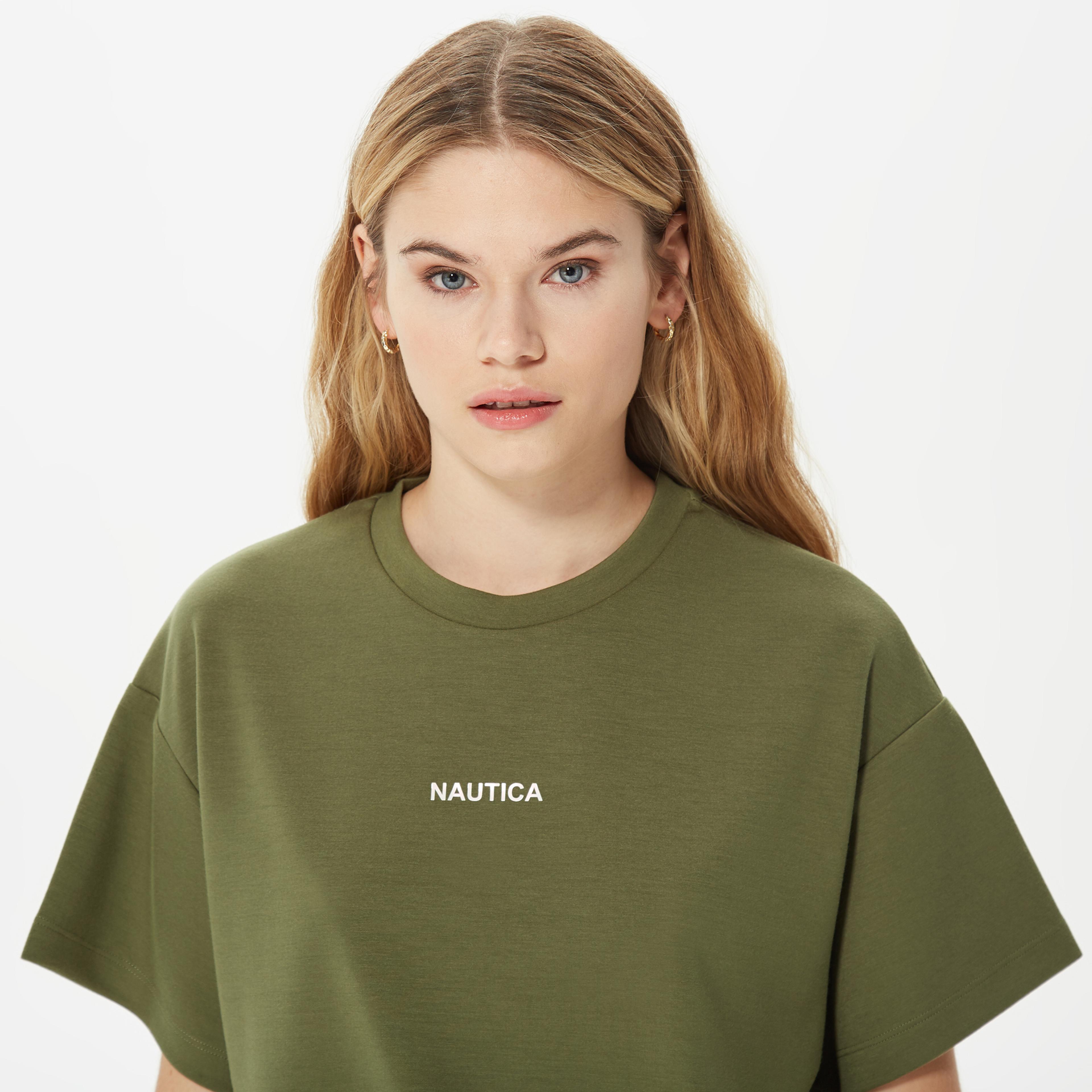 NAUTICA KADIN YEŞİL OVERSIZE KISA KOLLU SWEATSHIRT