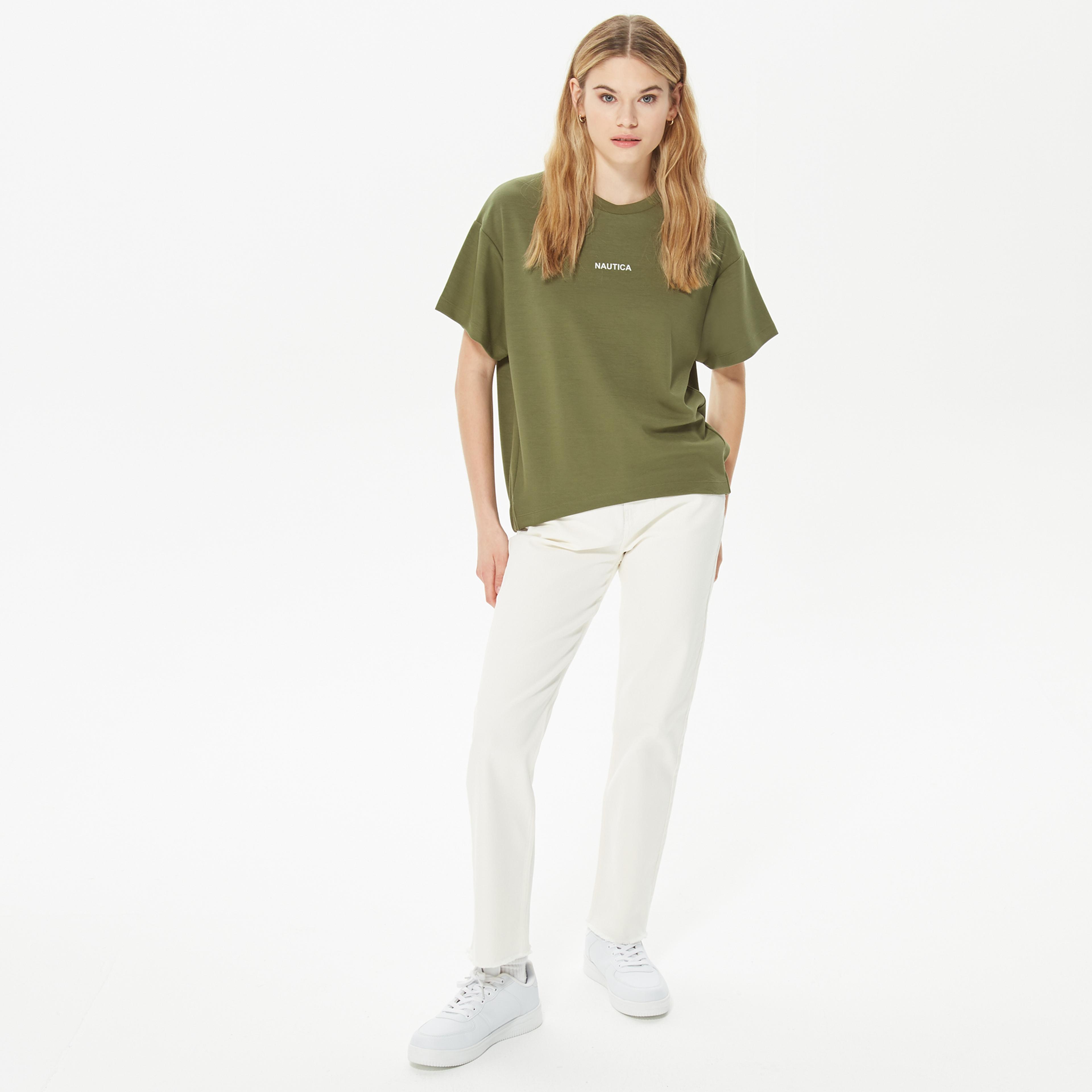 NAUTICA KADIN YEŞİL OVERSIZE KISA KOLLU SWEATSHIRT