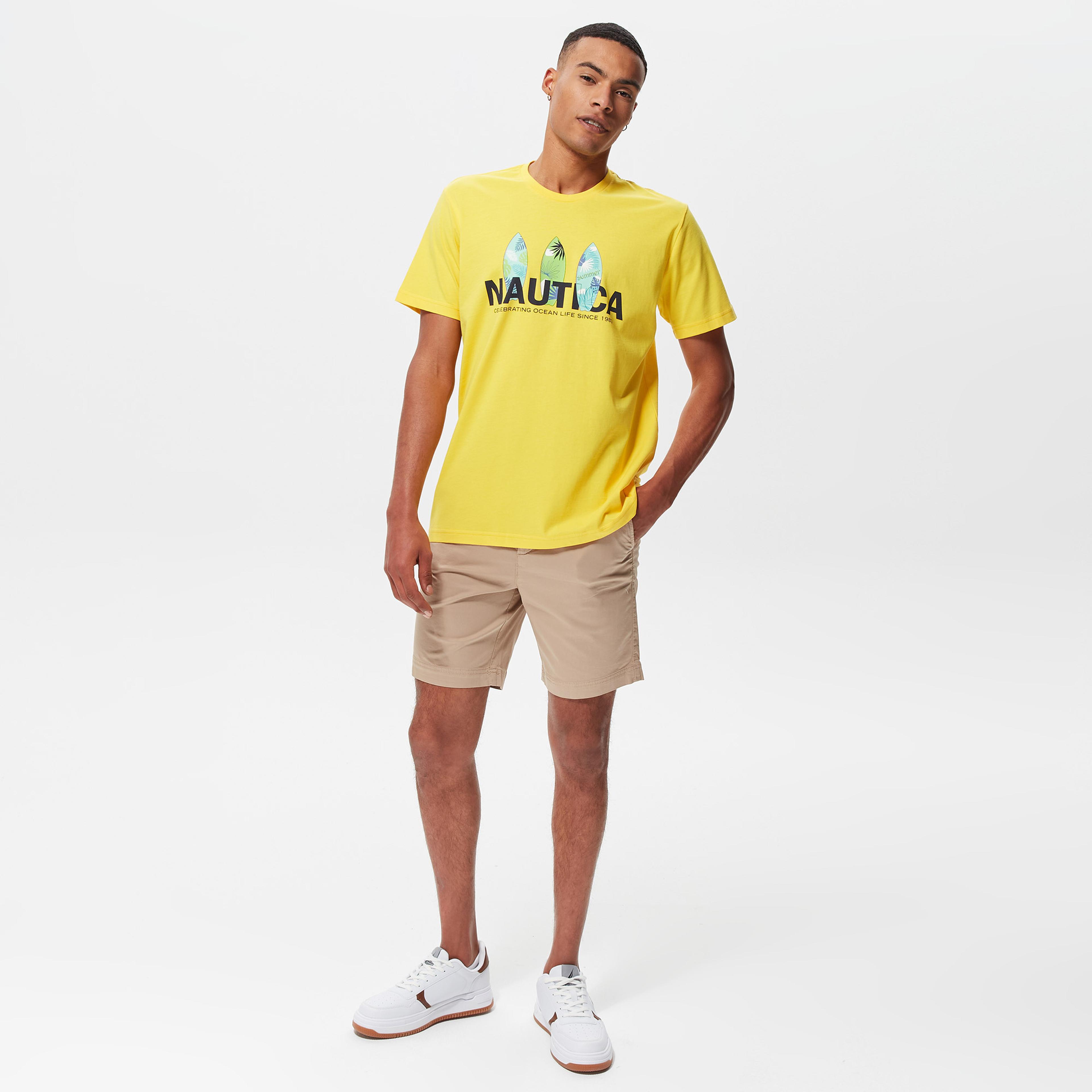 Nautica Erkek Sarı Desenli Standart Fit T-Shirt