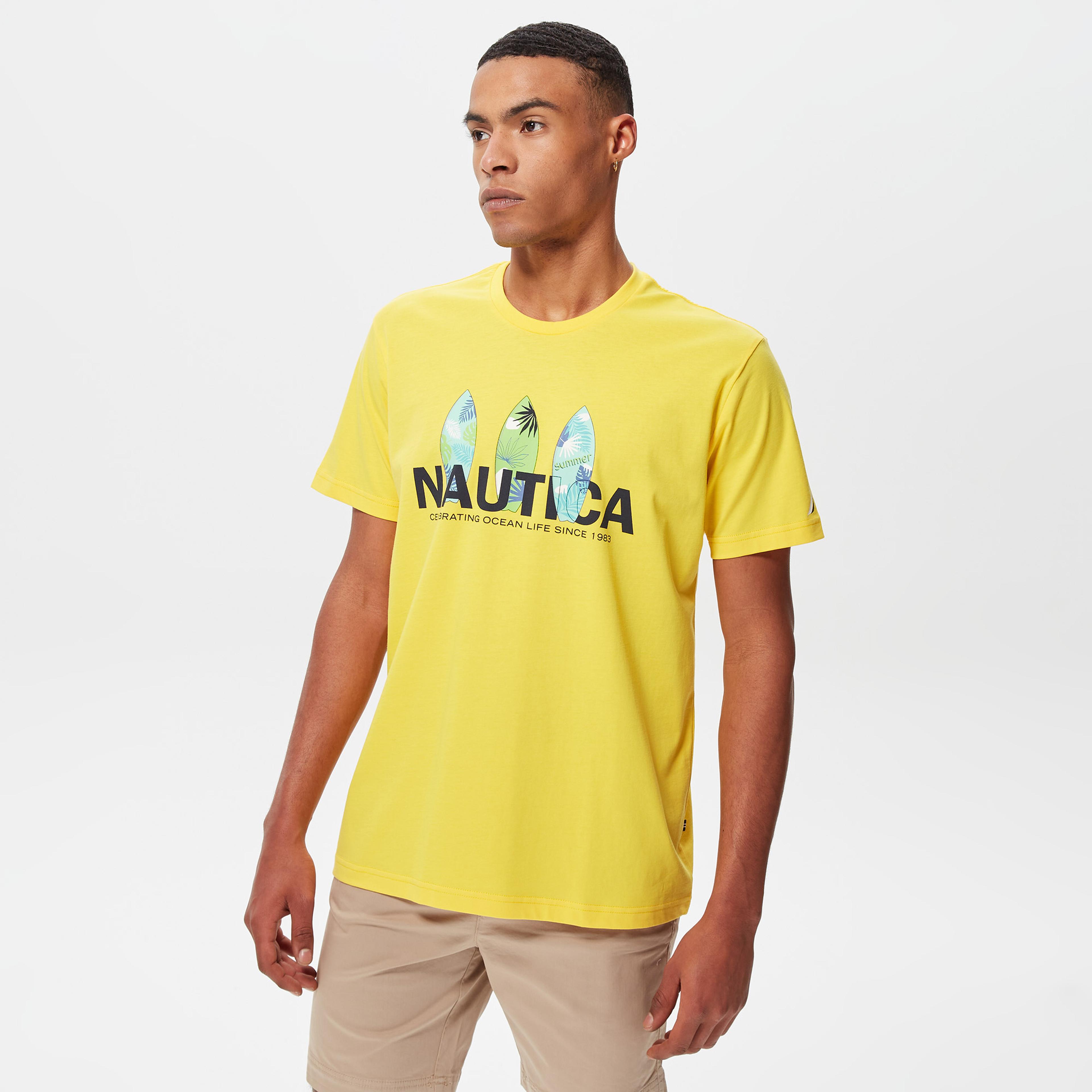 Nautica Erkek Sarı Desenli Standart Fit T-Shirt