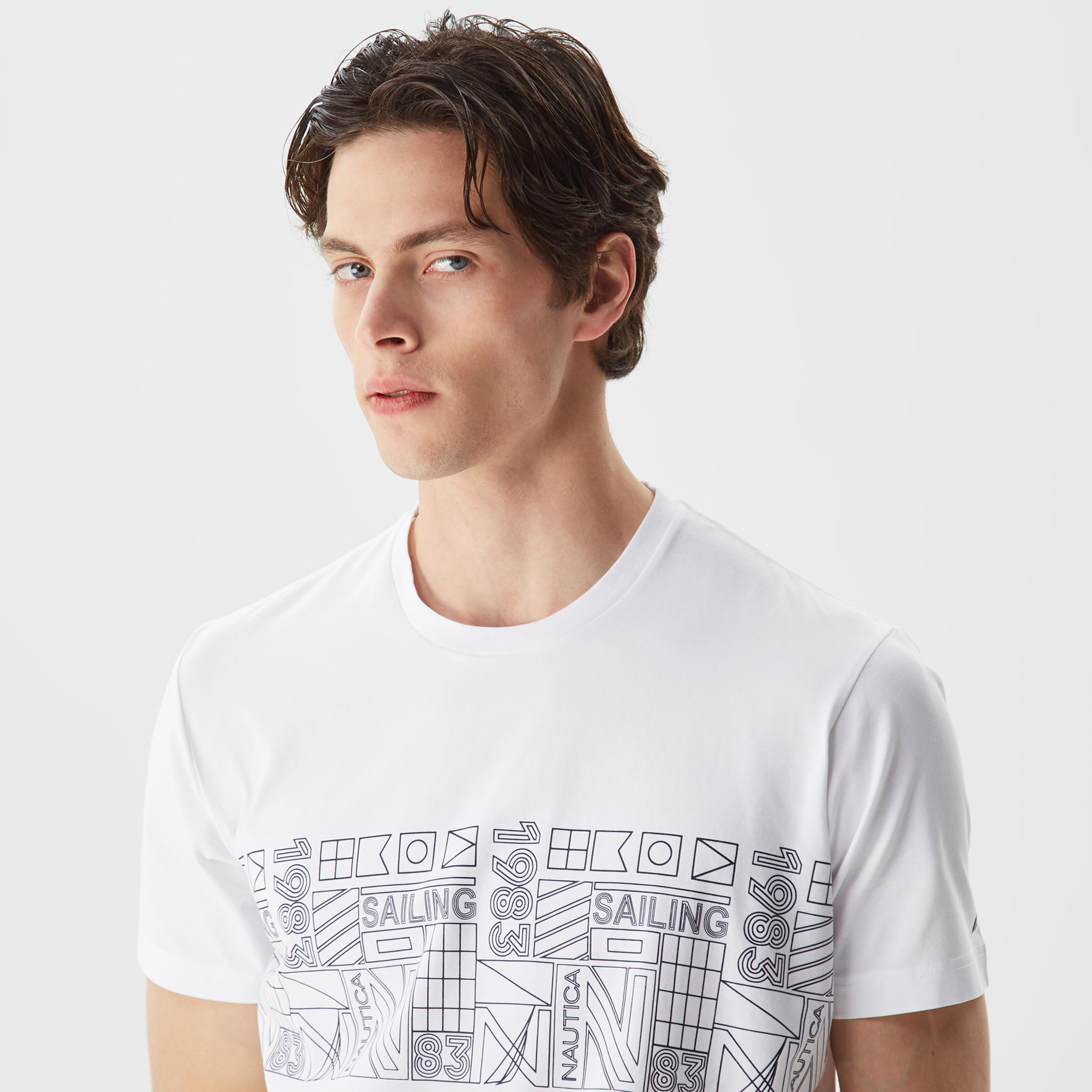 Nautica Erkek Beyaz Baskılı Standart Fit T-Shirt