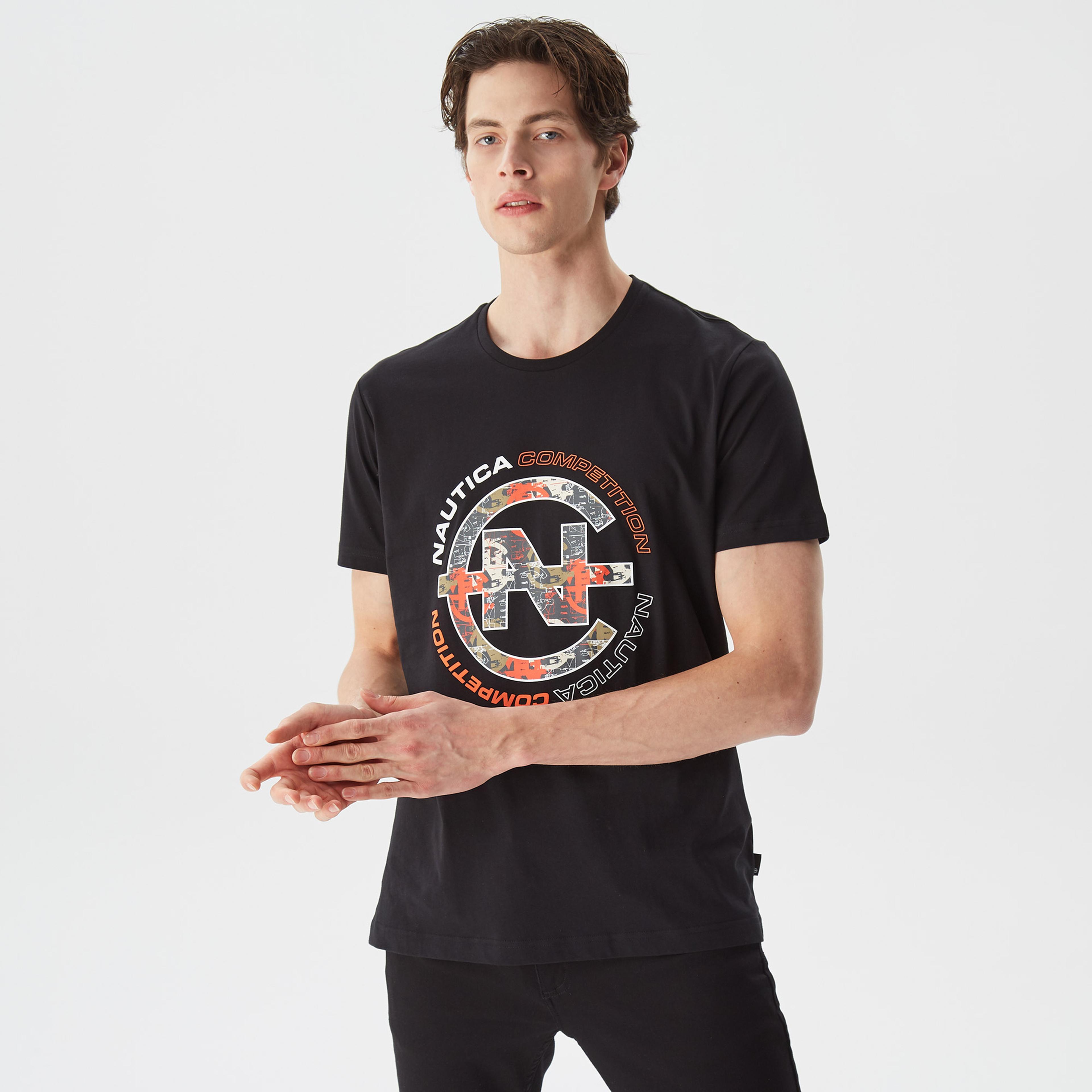 Nautica Erkek Siyah Baskılı Standart Fit T-Shirt
