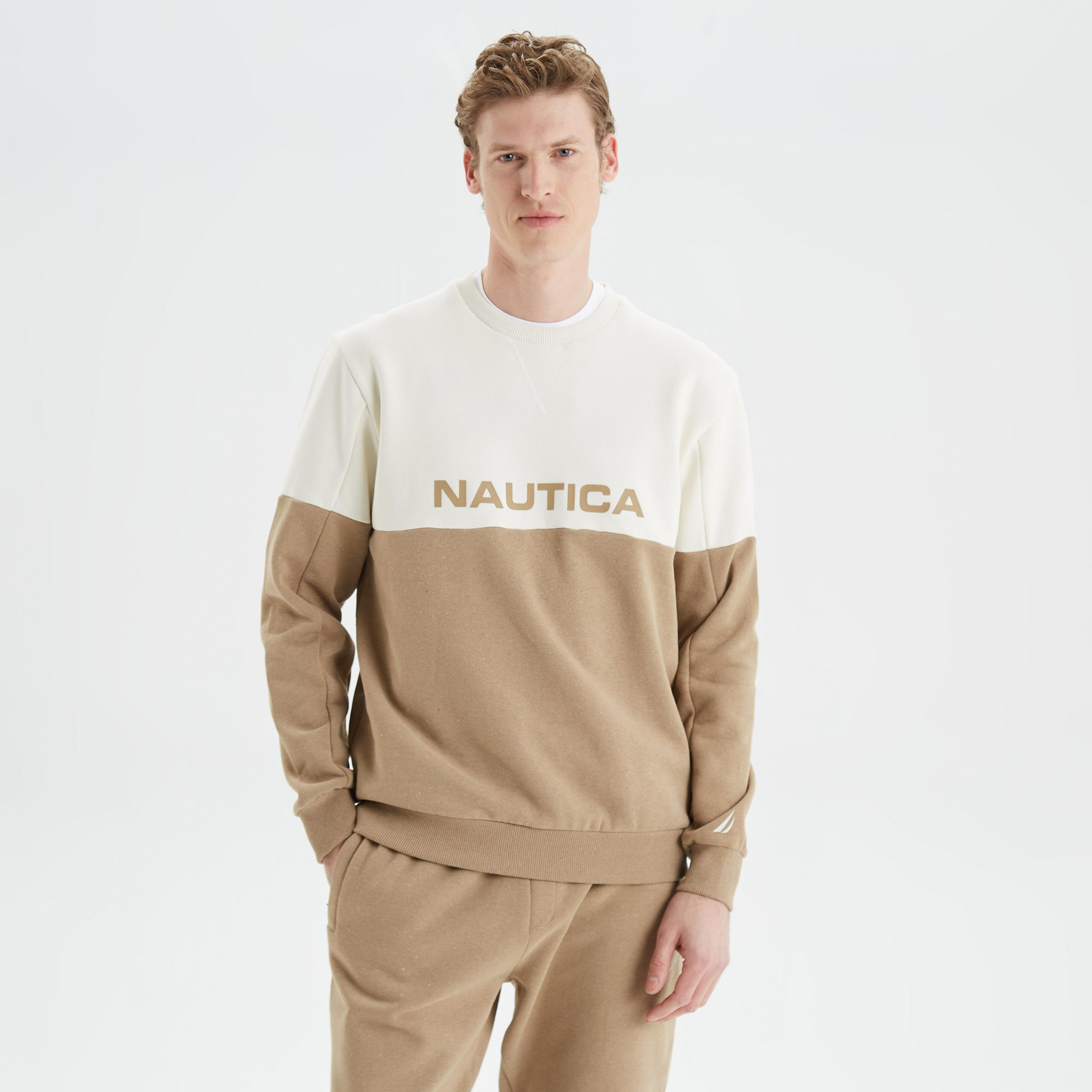 Nautica Erkek Bej Standart Fit Renk Bloklu Sweatshirt