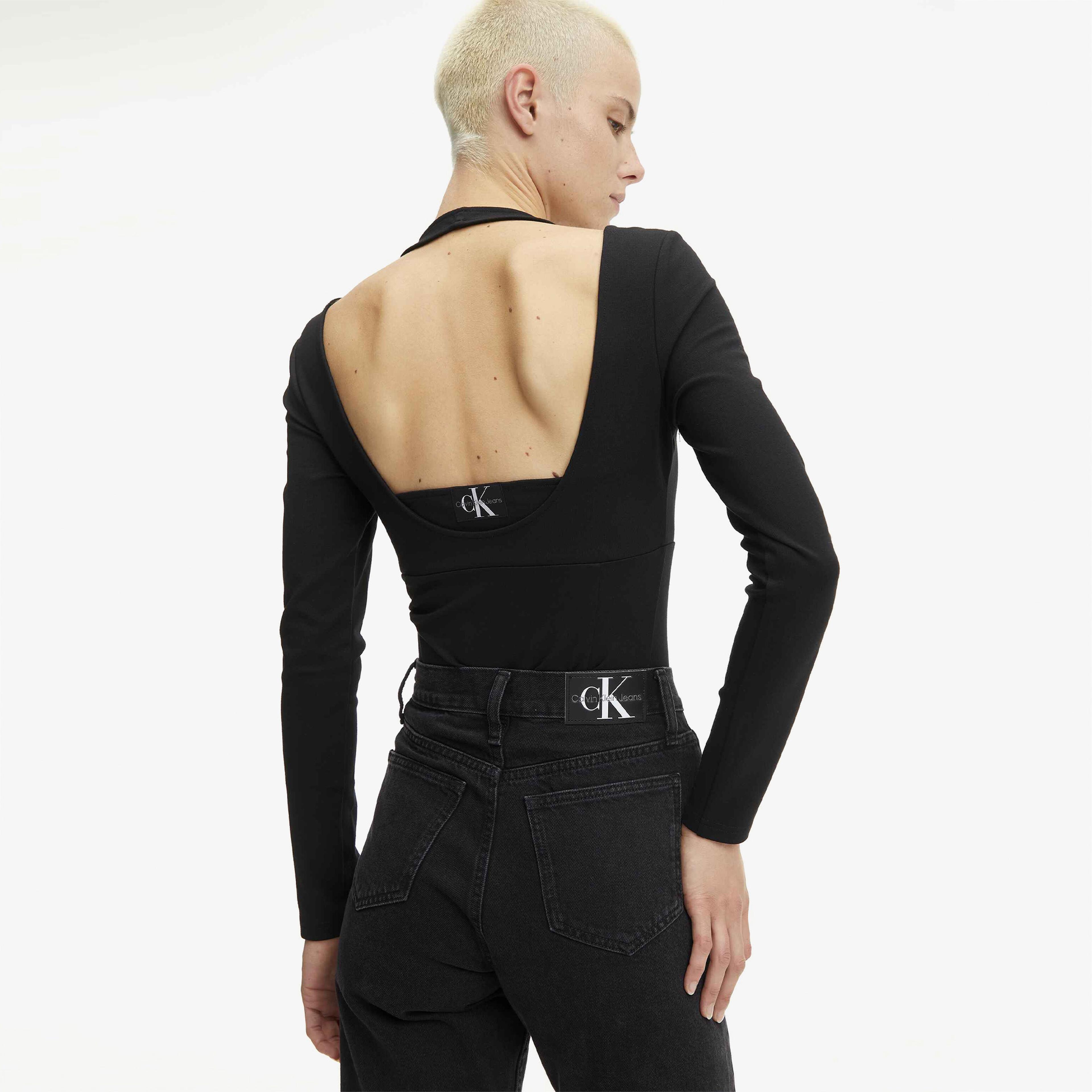 Calvin Klein Double Layer Milano Long Sleeve Siyah Kadın Sweatshirt